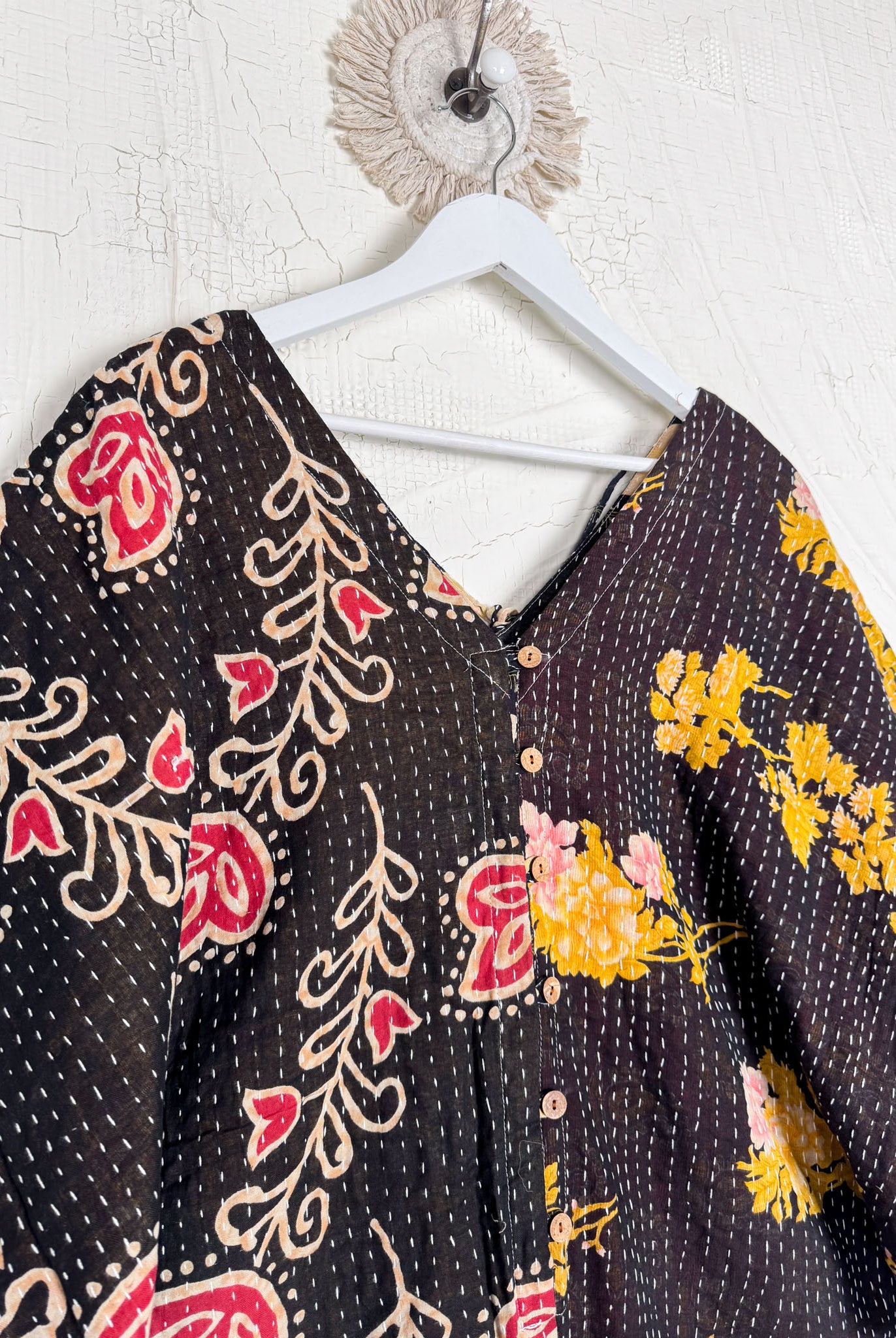 Vintage Kantha quilt fabric jumpsuit - Love Protect Sustain