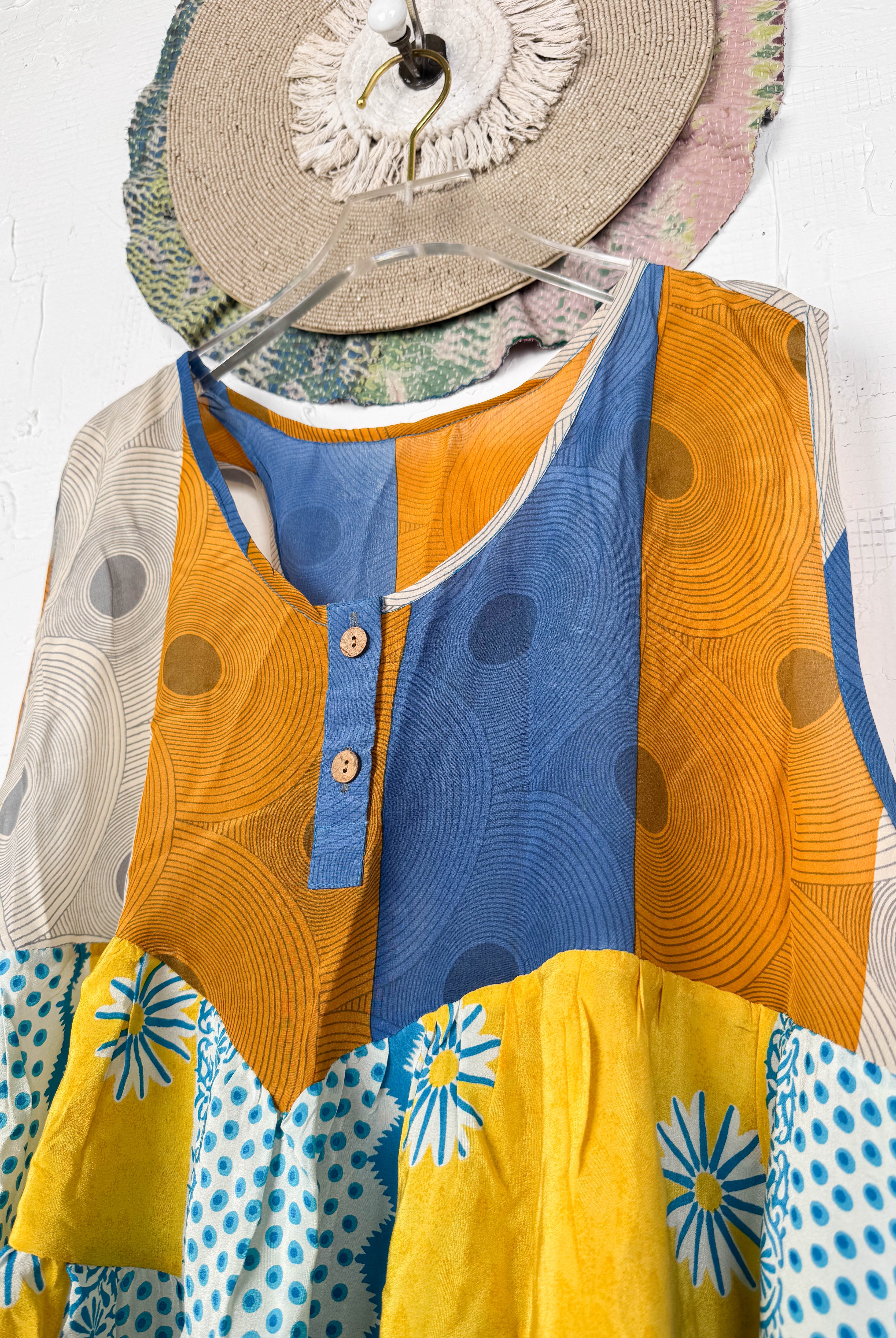 Vintage patchwork silk top - Love Protect Sustain