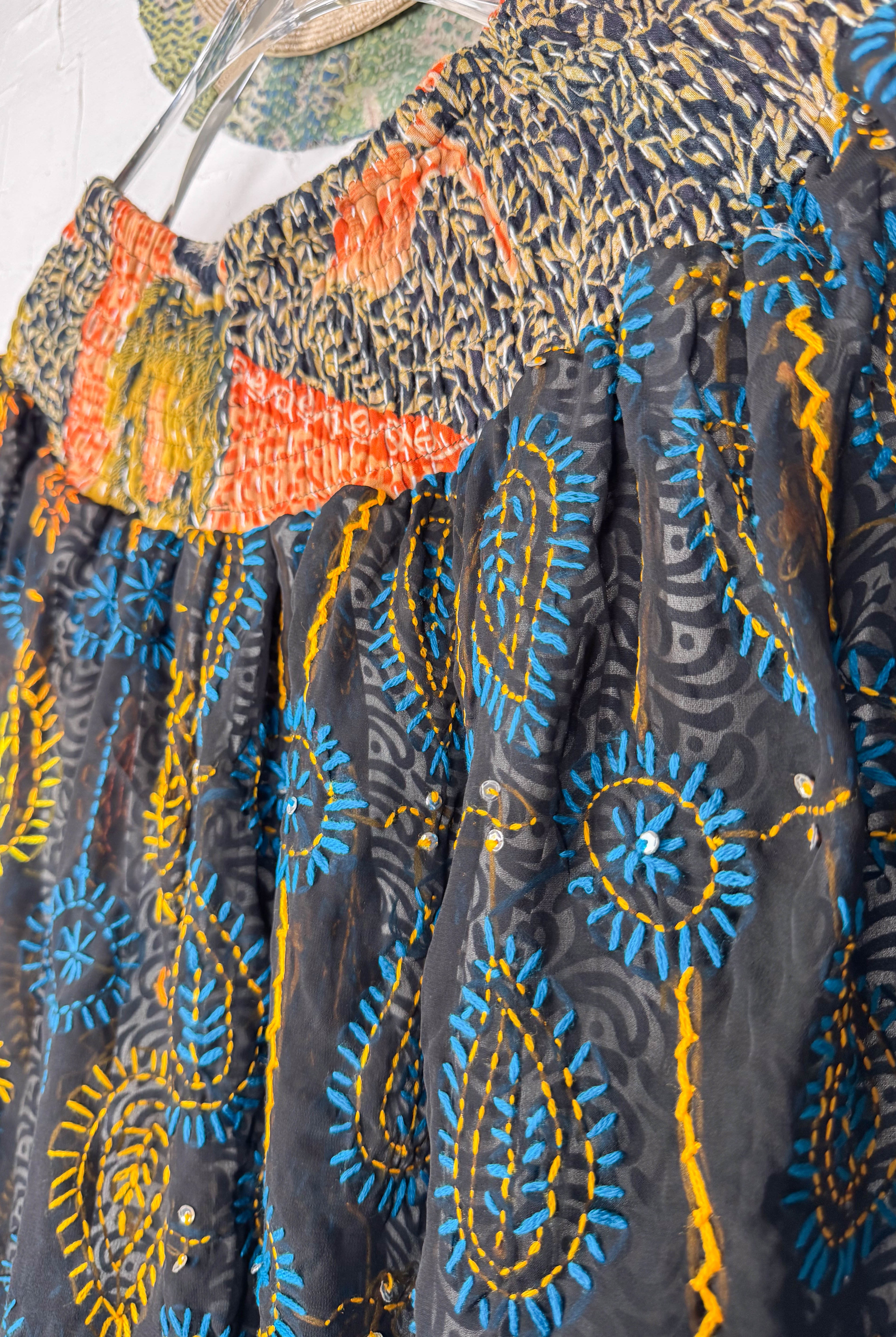 Wide leg embroidered pants- Love Protect Sustain