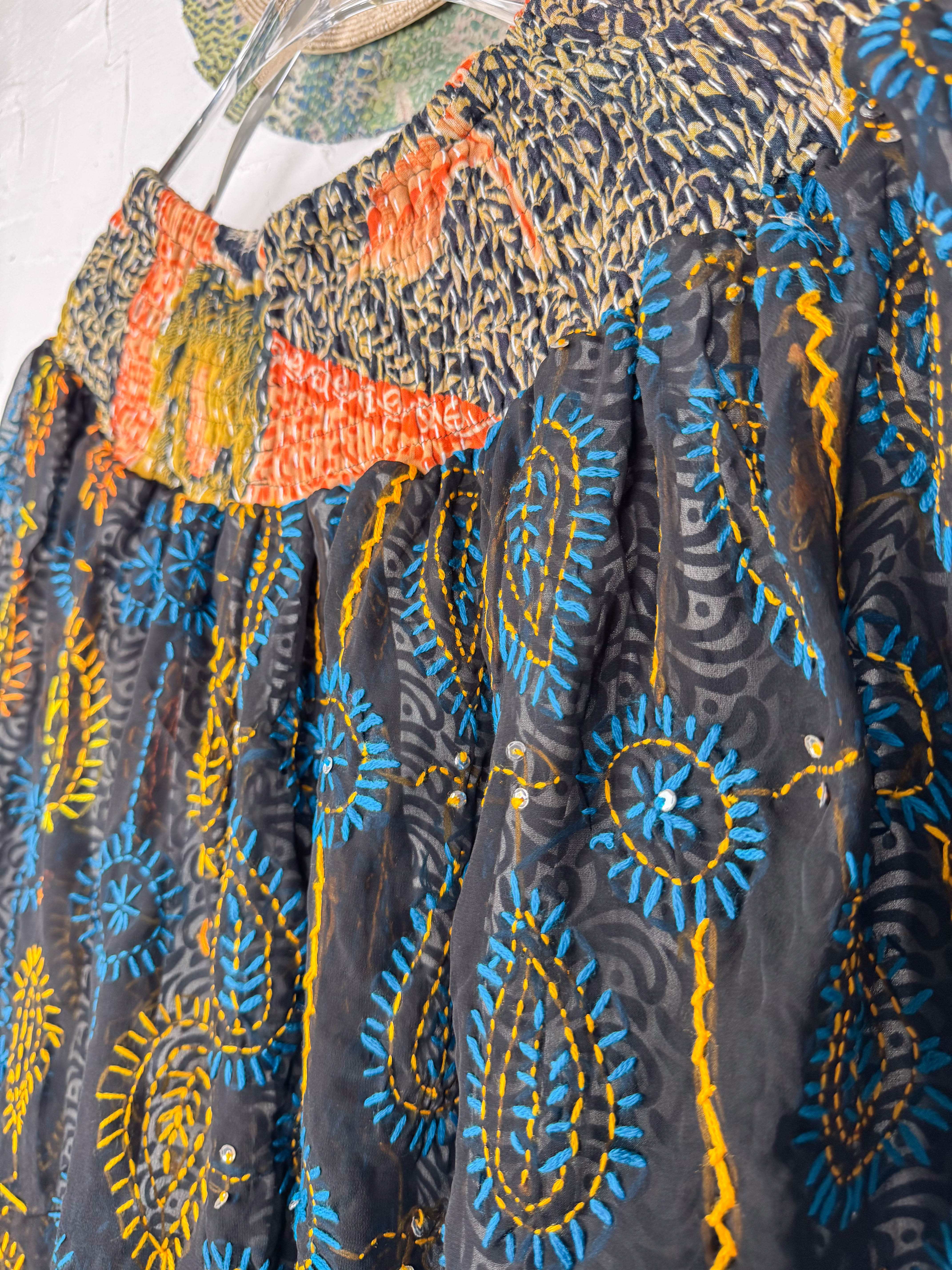 Wide leg embroidered pants- Love Protect Sustain