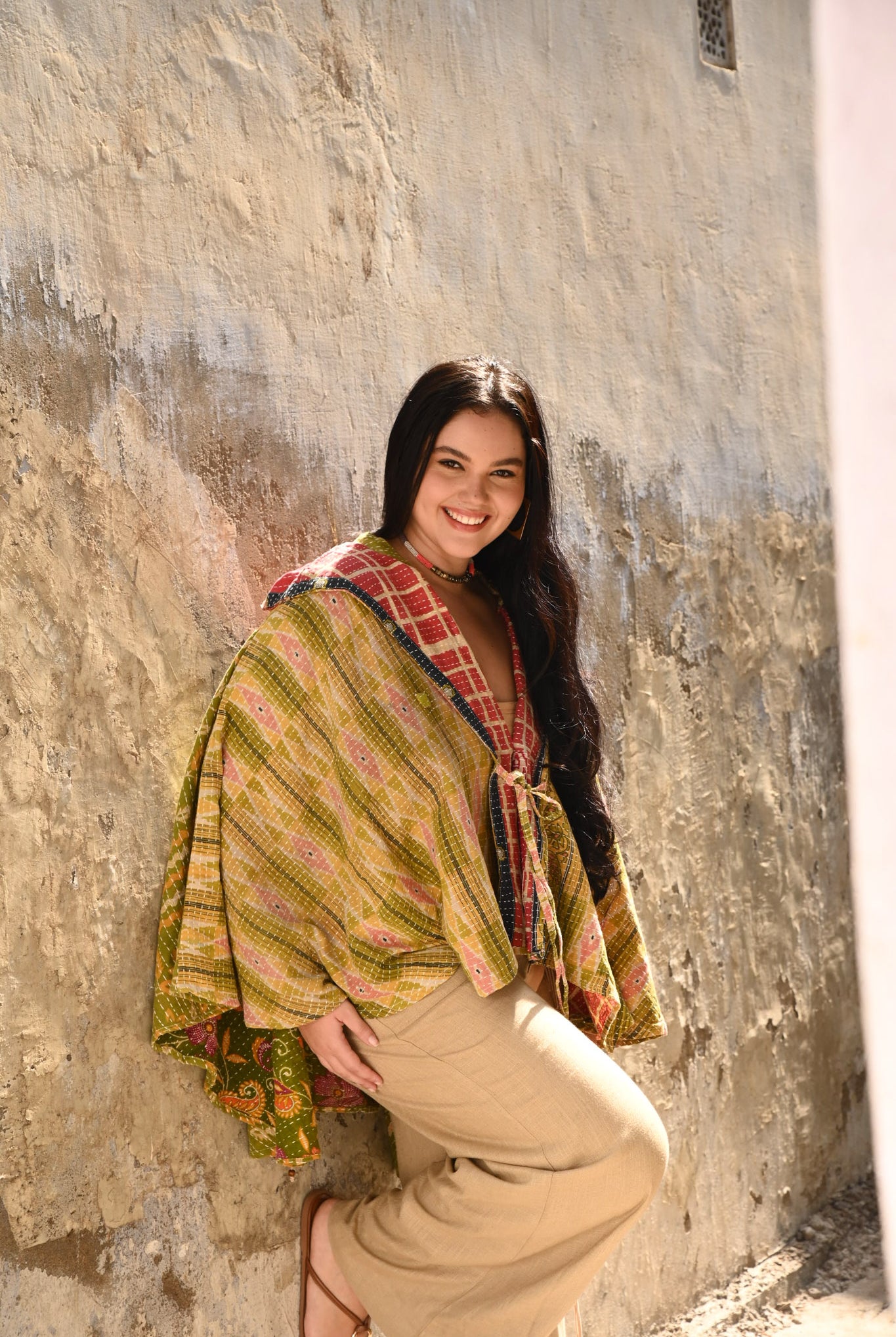 Women_Wearing_Kantha_Poncho_Boho - Love Protect Sustain