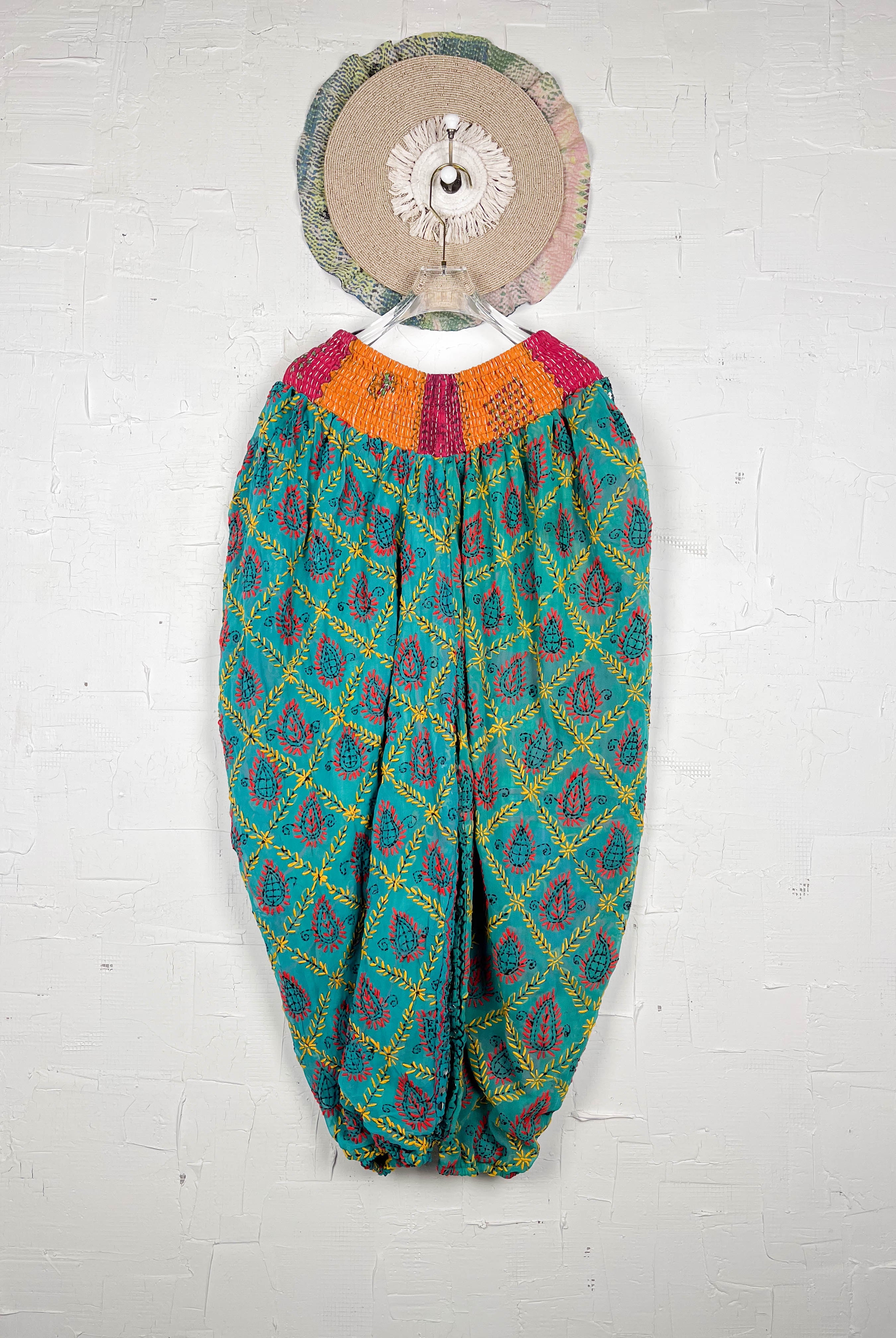 Womens plus size hand embroidery pants- Love Protect Sustain