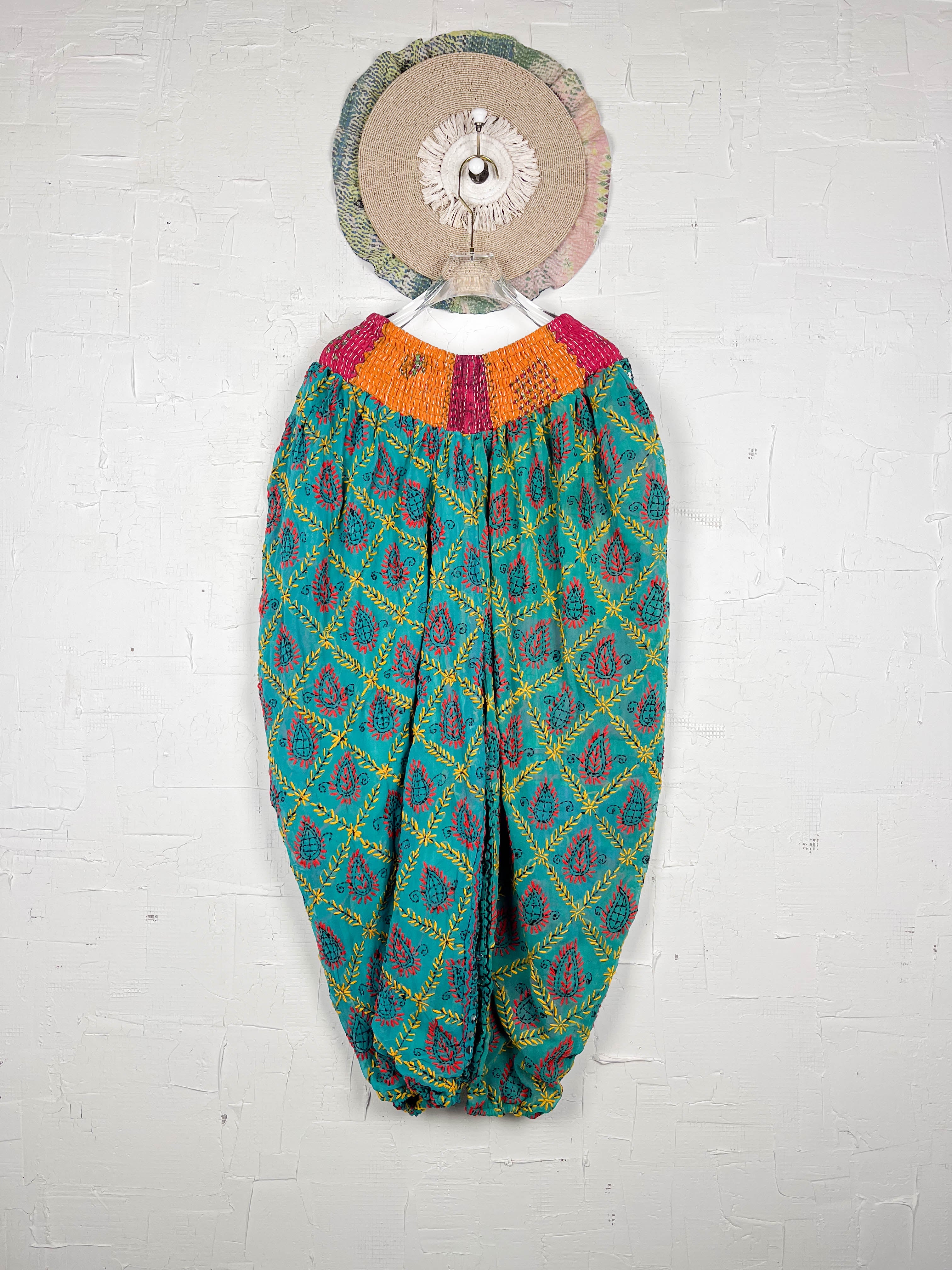 Womens plus size hand embroidery pants- Love Protect Sustain