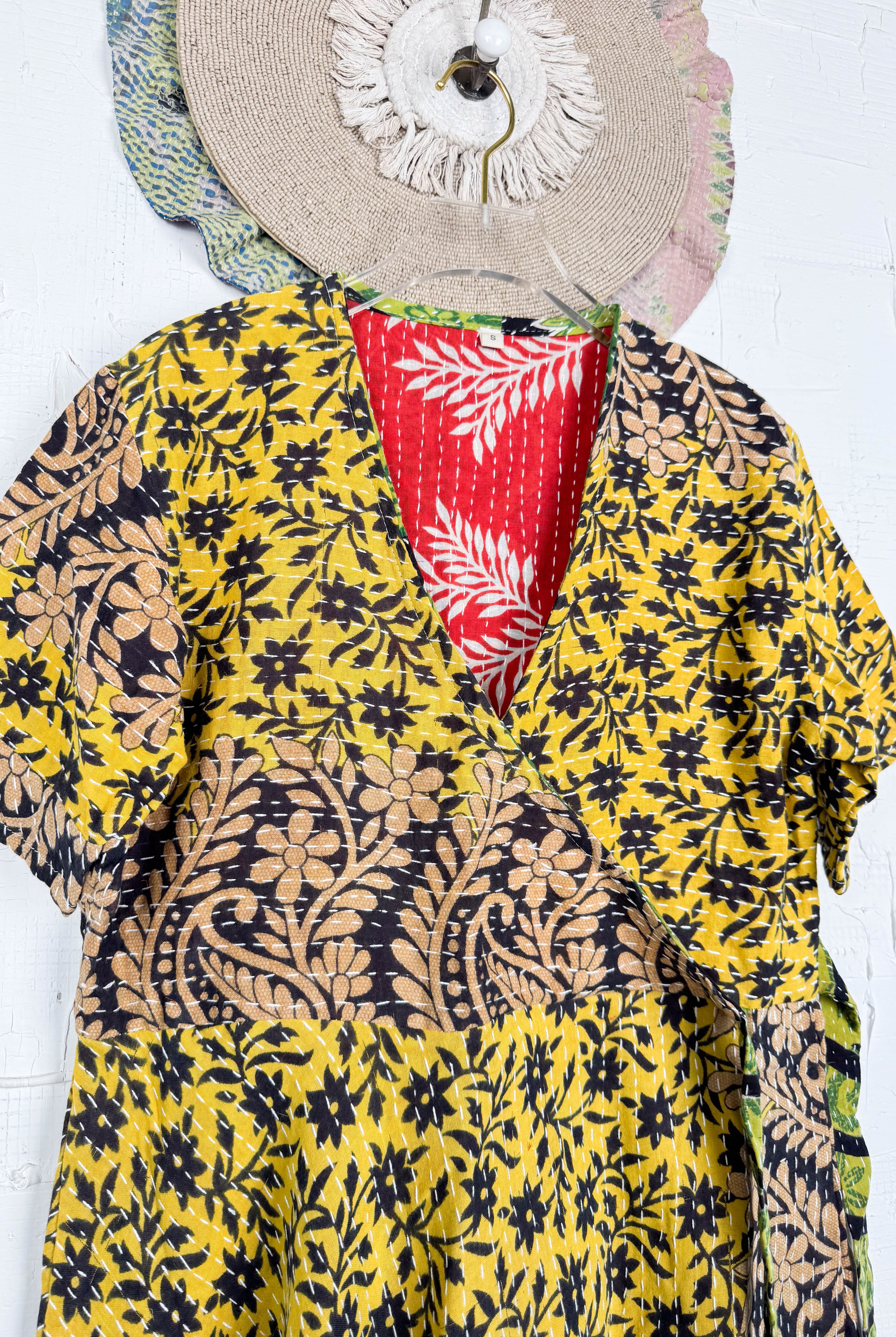 Yellow Black kantha Dress - Love Protect Sustain