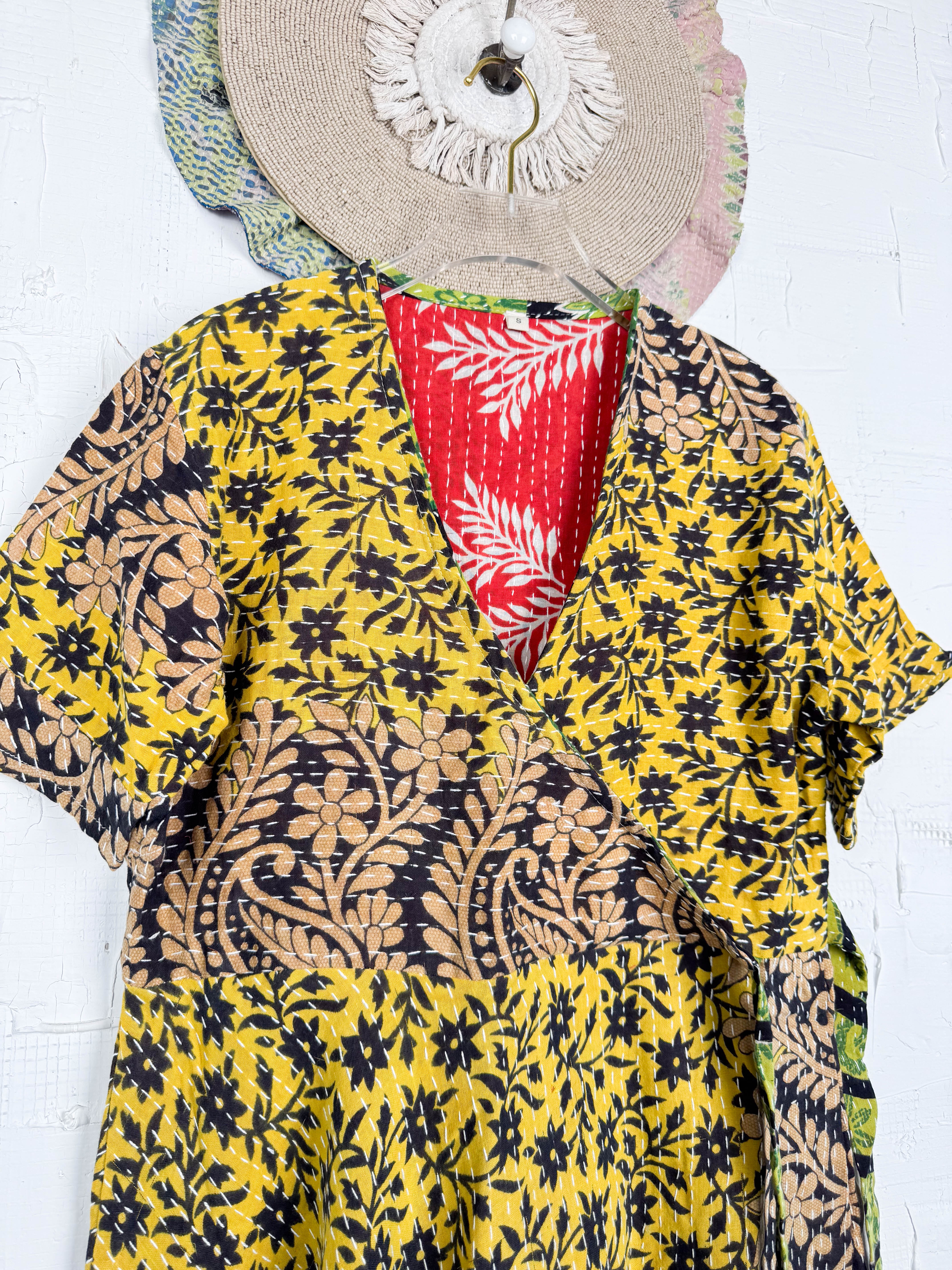 Yellow Black kantha Dress - Love Protect Sustain