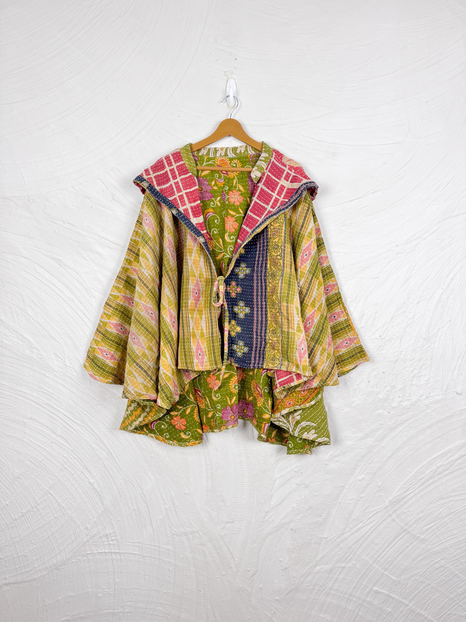 Yellow kantha poncho - Love Protect Sustain