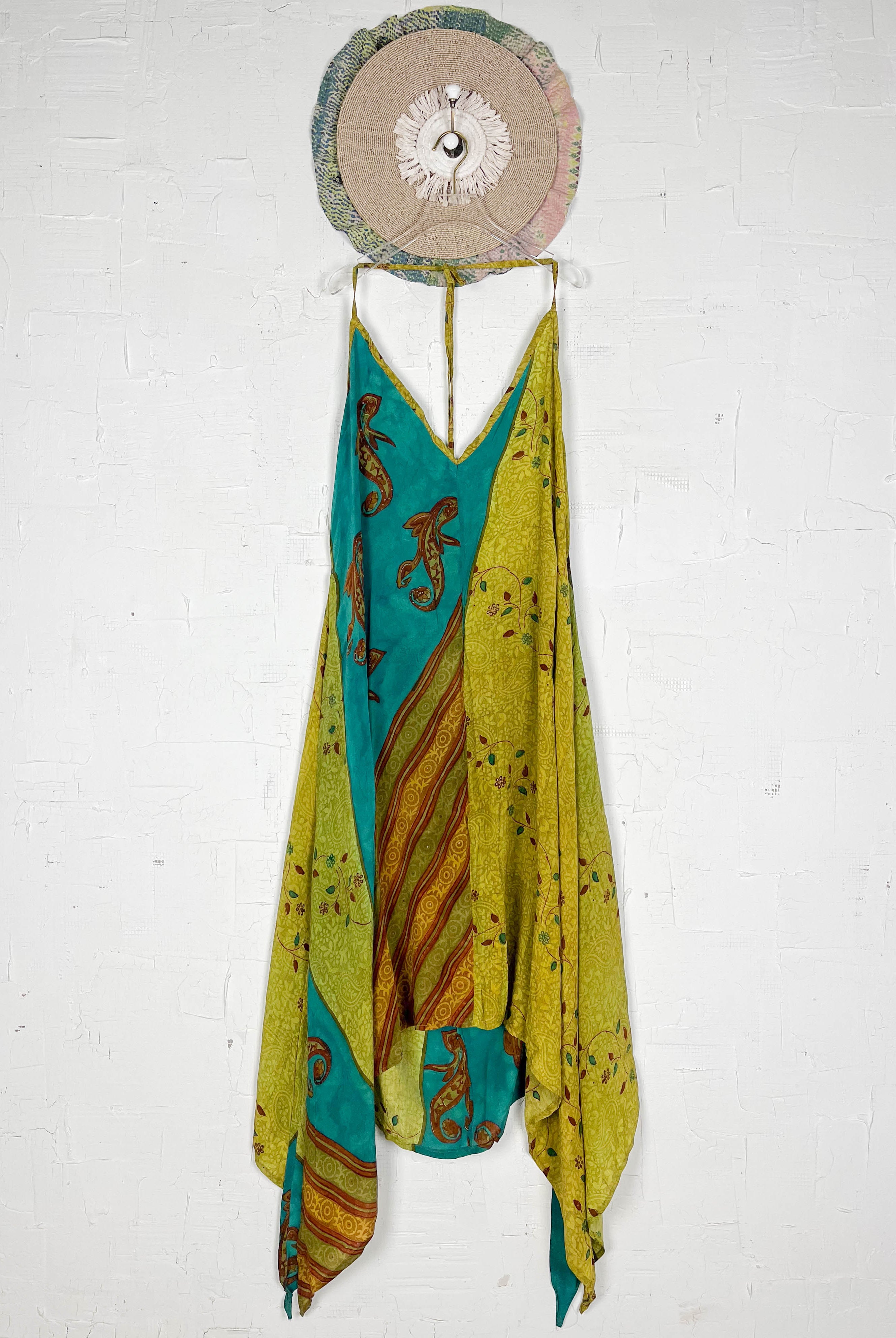 blue green silk dress - Love Protect Sustain