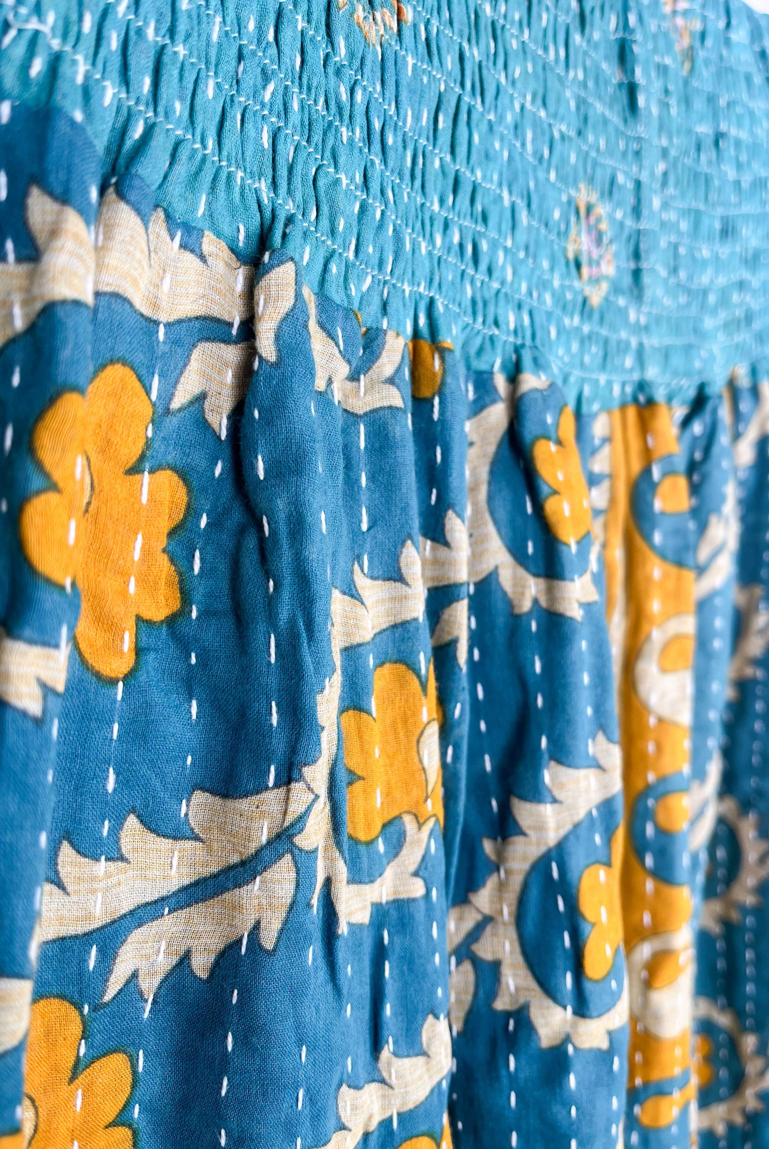 blue kantha floral skirt - Love Protect Sustain