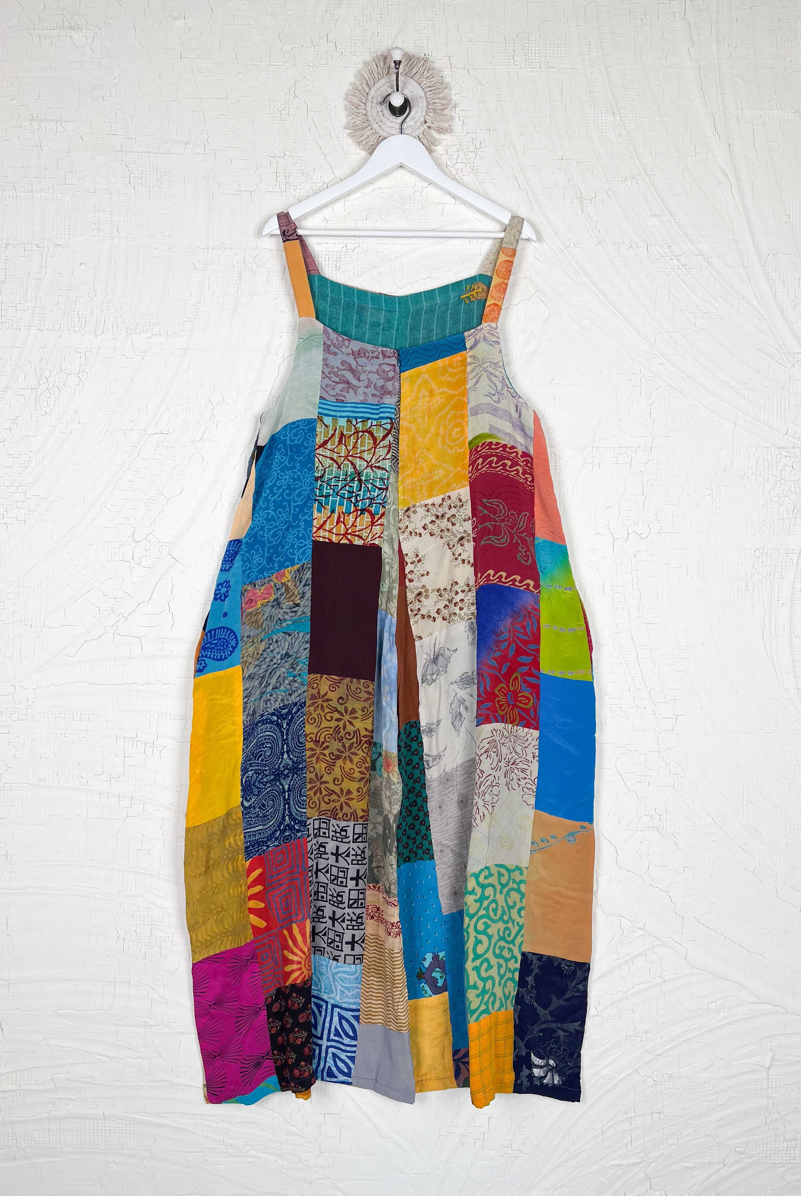 boho patchwork jumpsuit silk - Love Protect Sustain