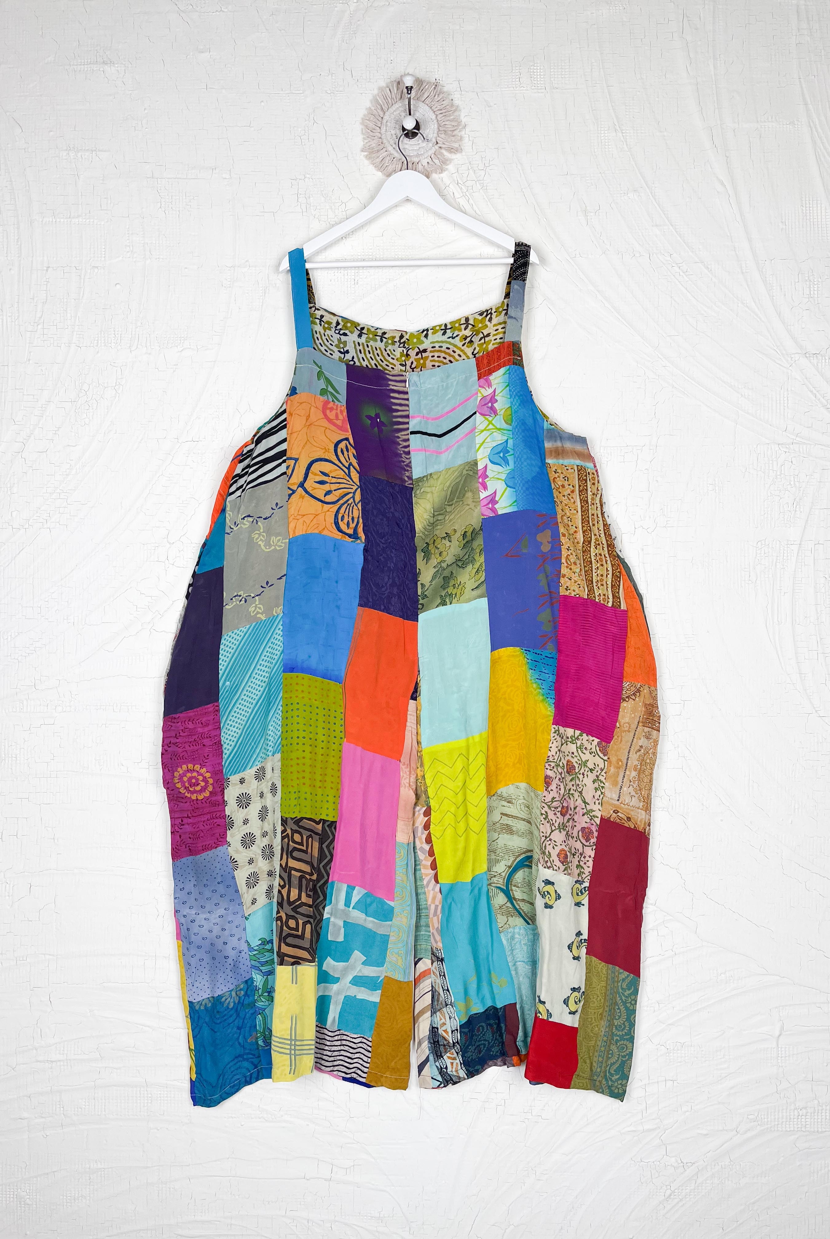 drop crotch patchwork overalls boho - Love Protect Sustain