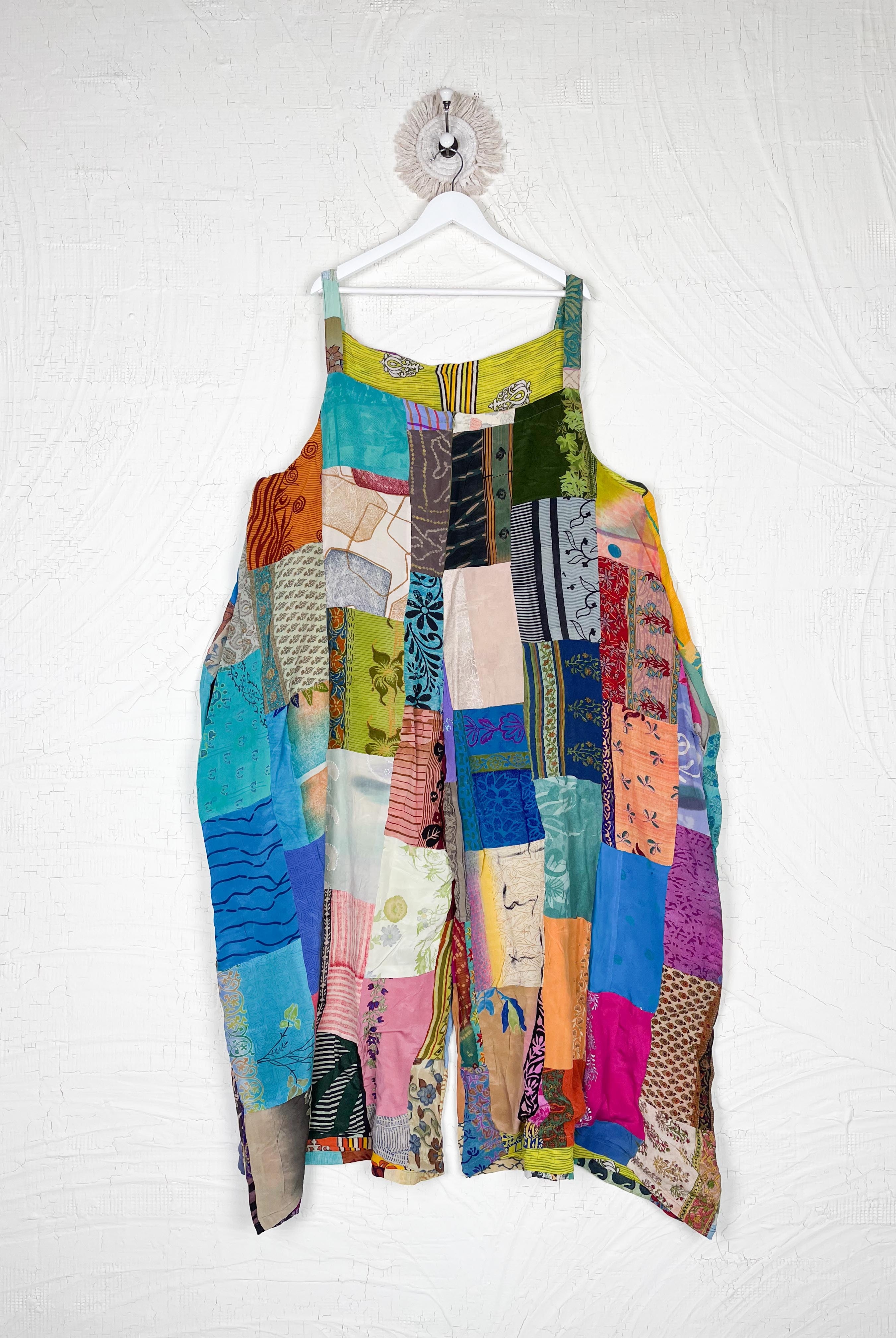 drop crotch patchwork overalls boho - Love Protect Sustain