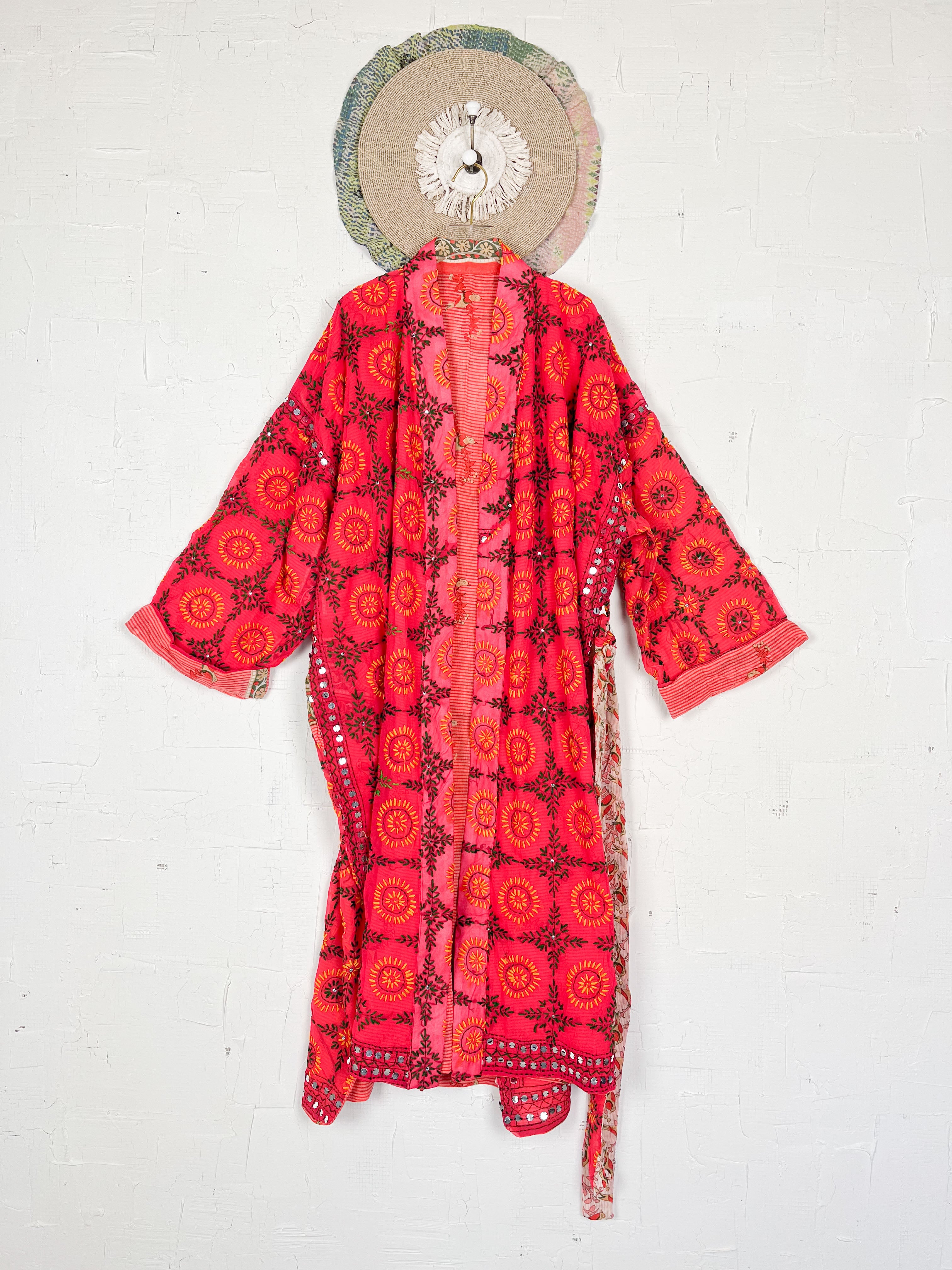 embroidered kimono robe - Love Protect Sustain