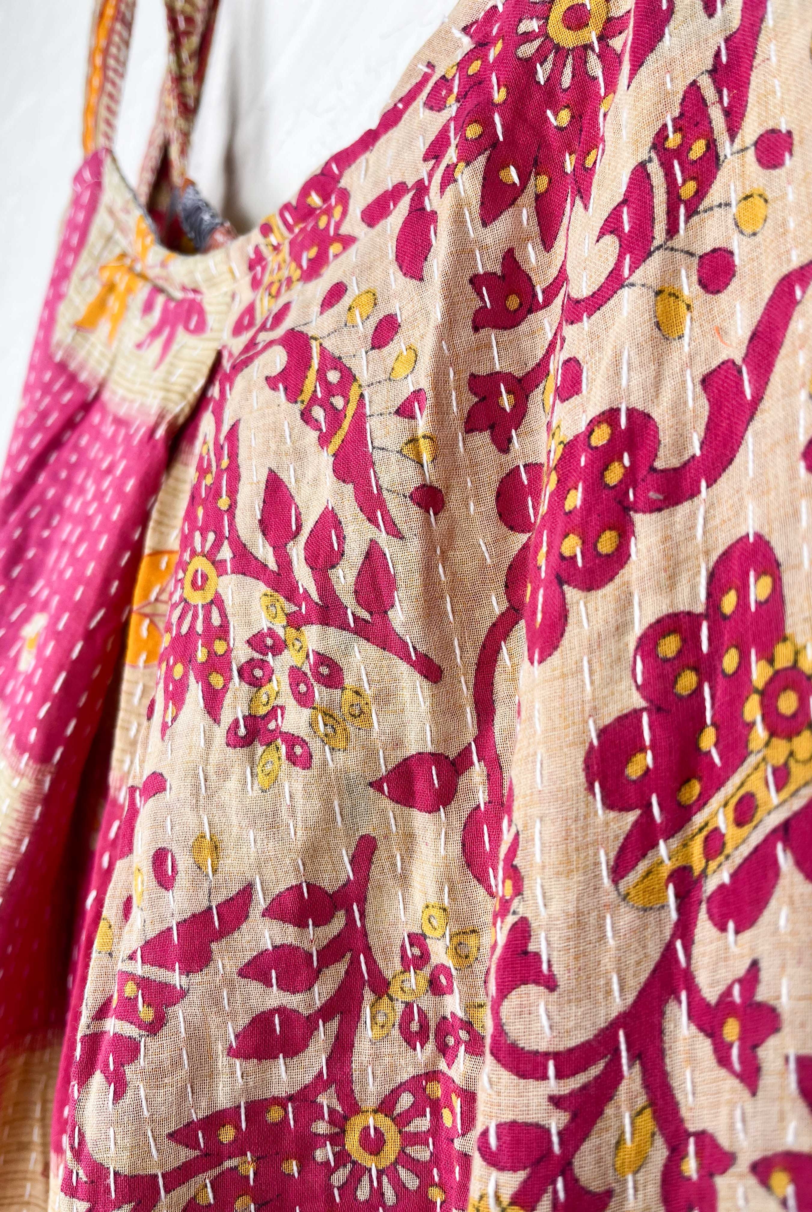 floral red beige kantha jumpsuit - Love Protect Sustain