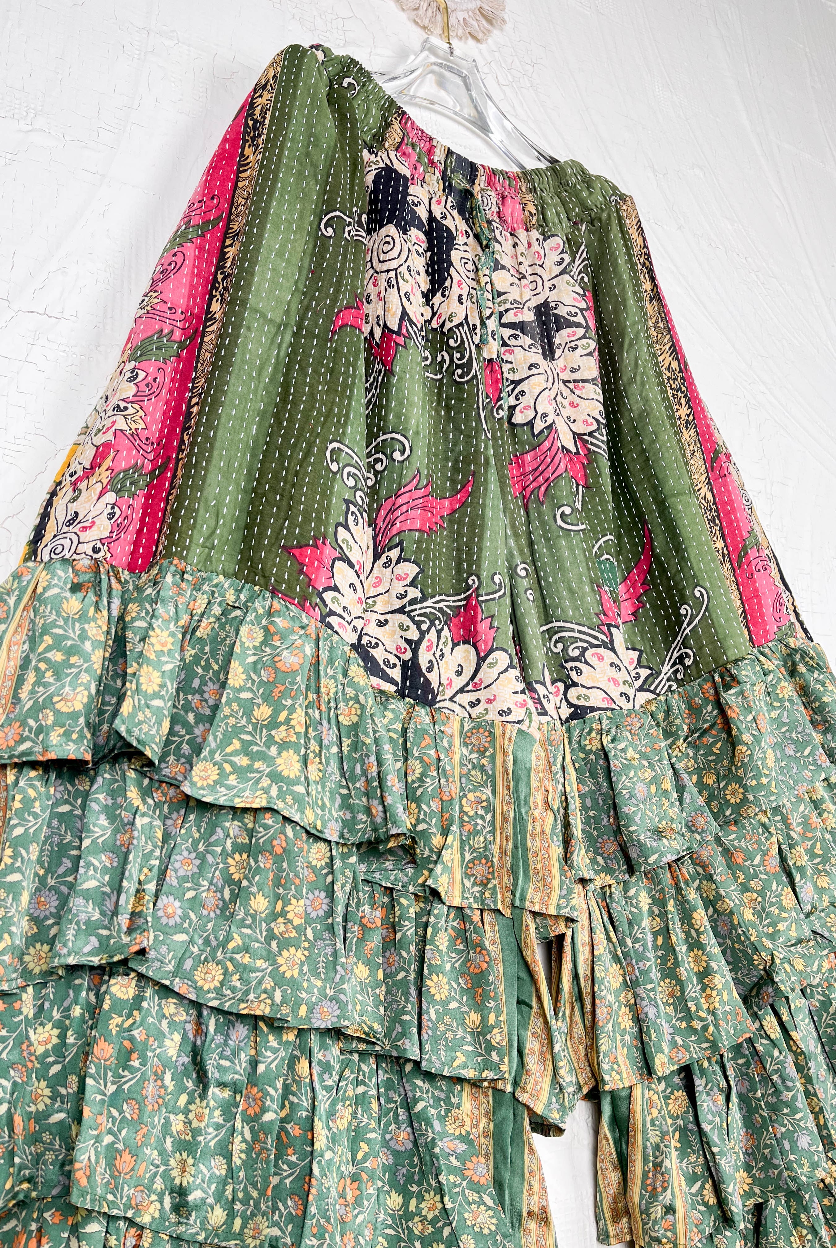 green_floral_kantha_pants - Love Protect Sustain