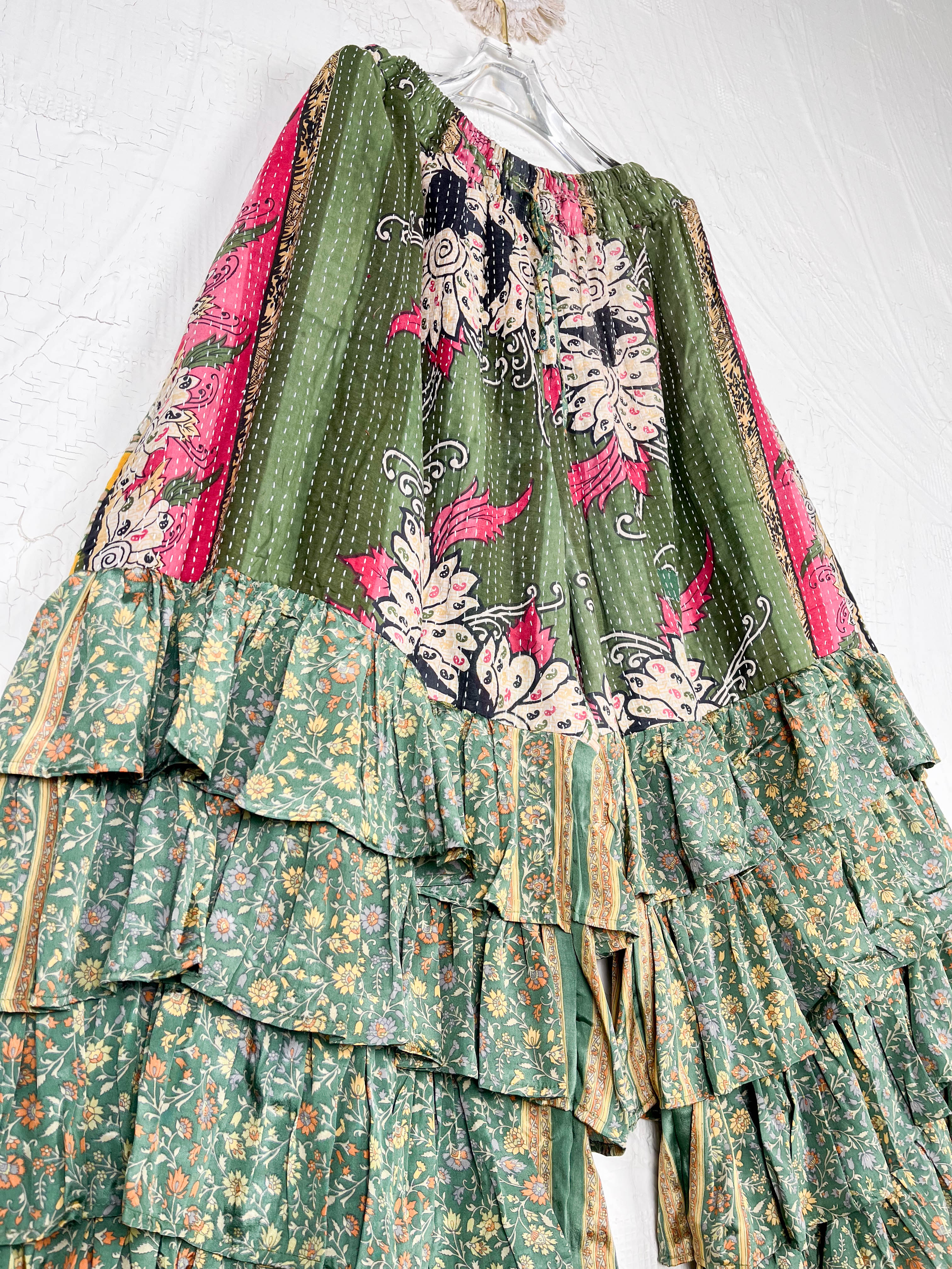 green_floral_kantha_pants - Love Protect Sustain