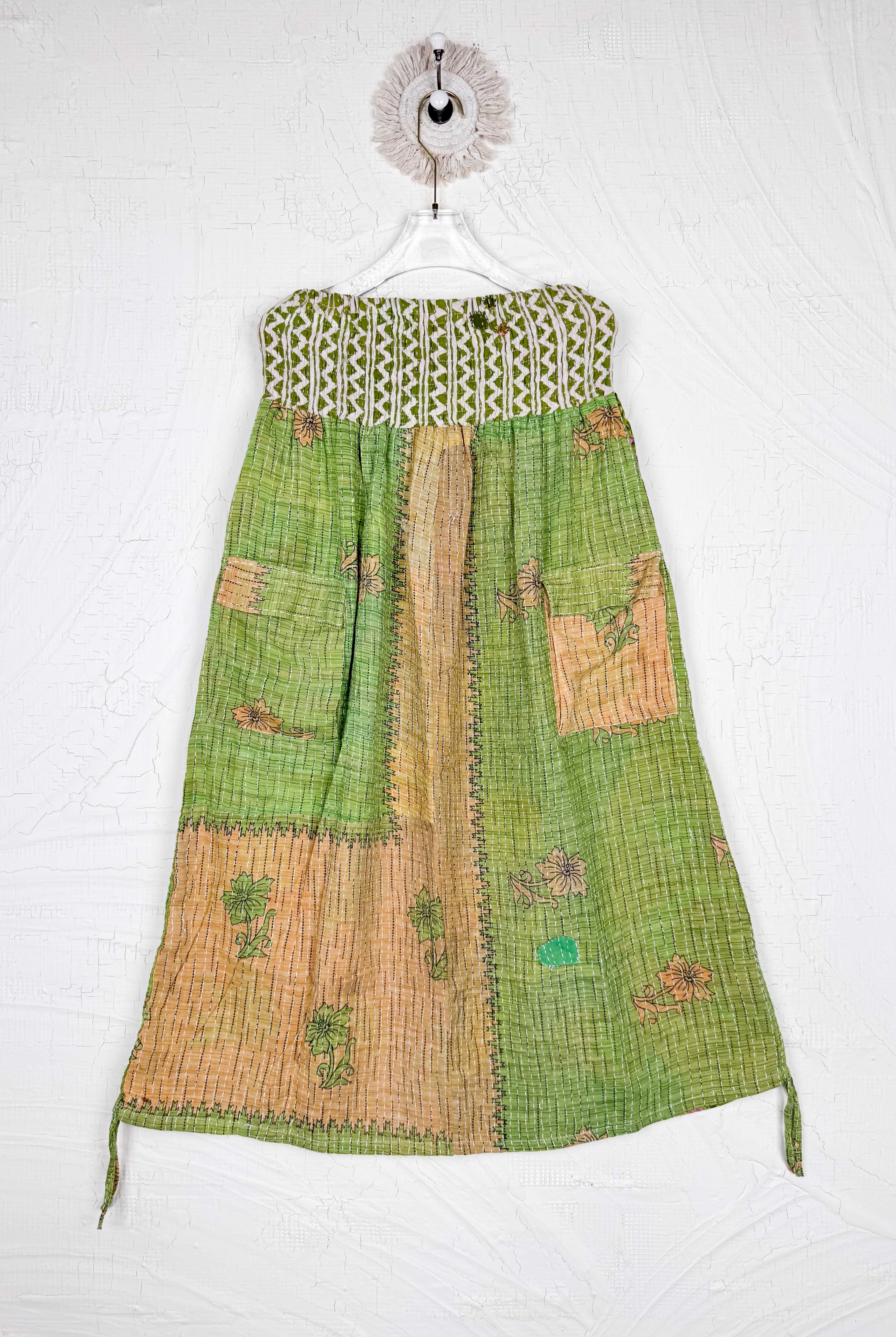 green kantha floral skirt - Love Protect Sustain