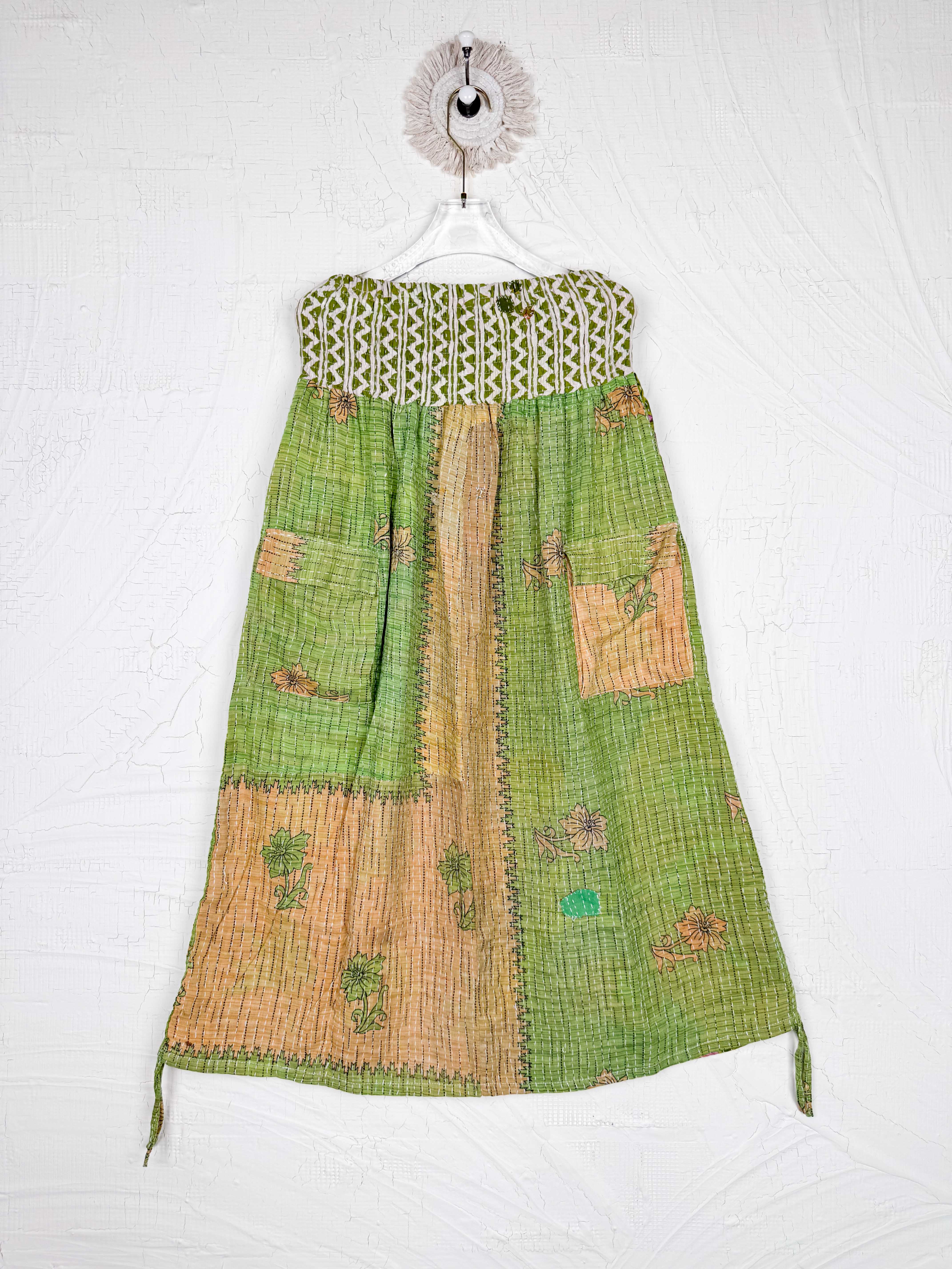 green kantha floral skirt - Love Protect Sustain