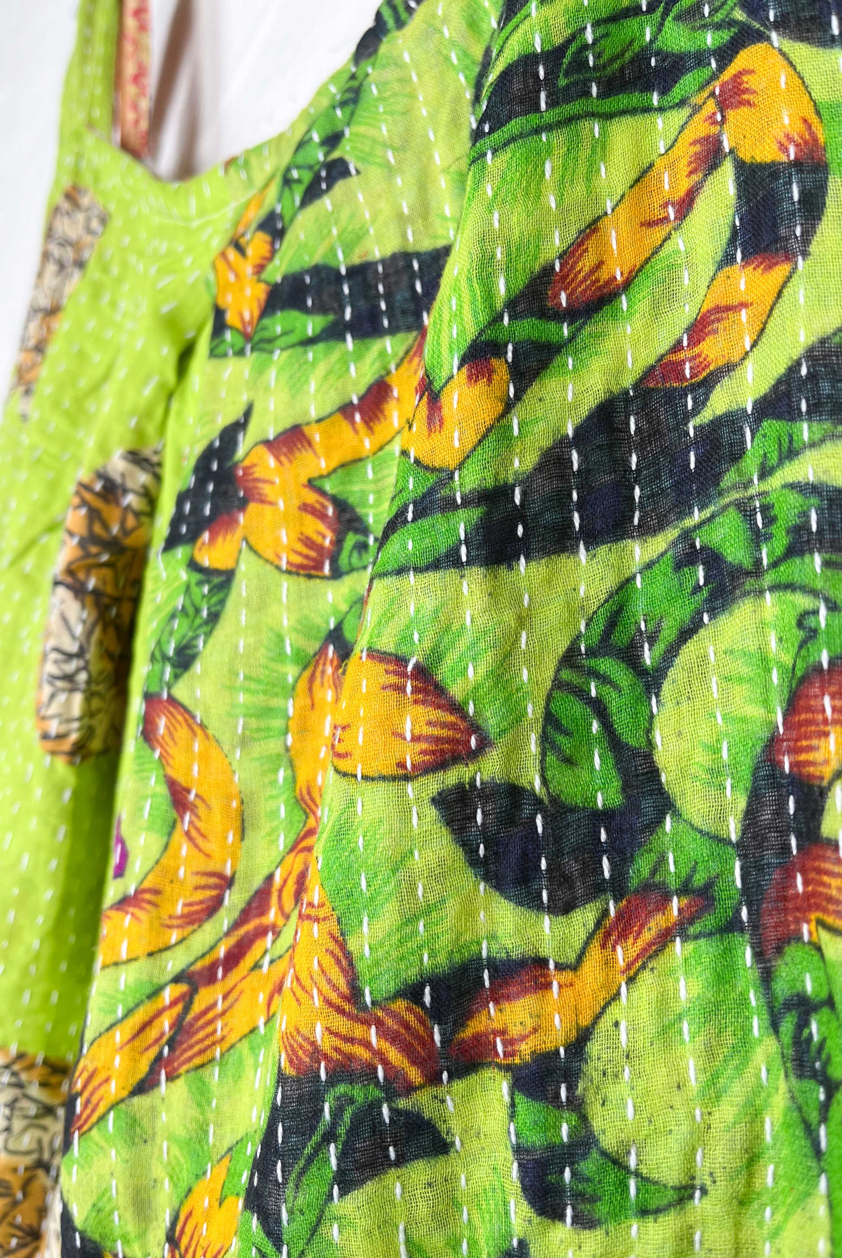 neon green kantha jumpsuit - Love Protect Sustain