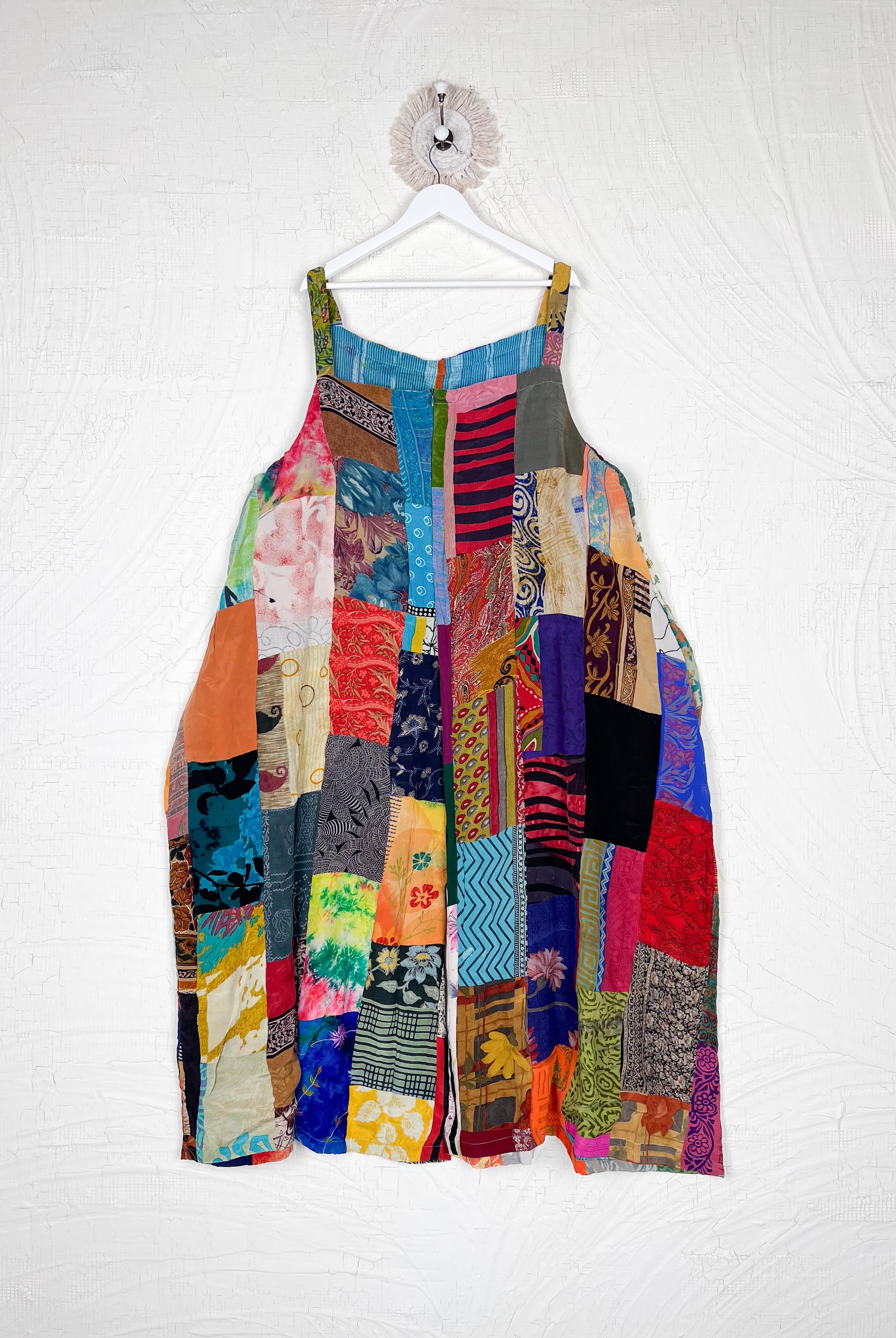 patchwork hippie romper adjustable straps_ - Love Protect Sustain