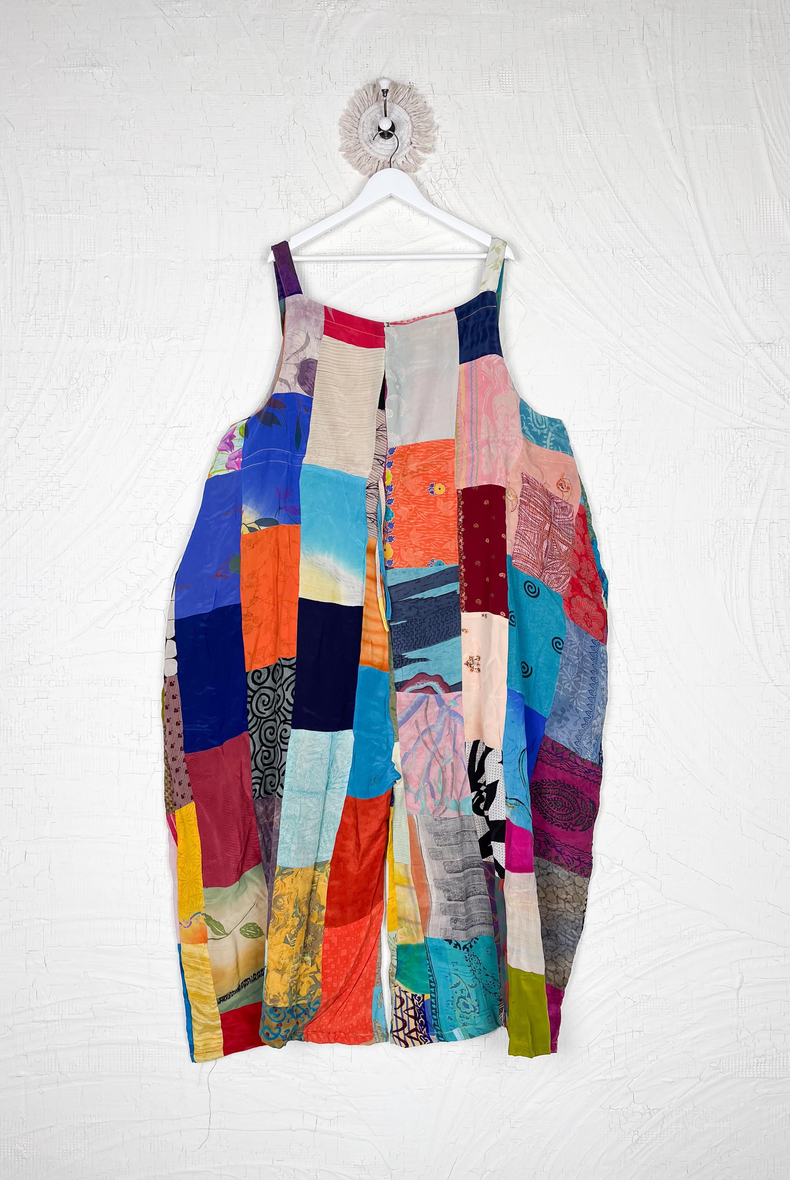 rainbow patchwork overalls women - Love Protect Sustain
