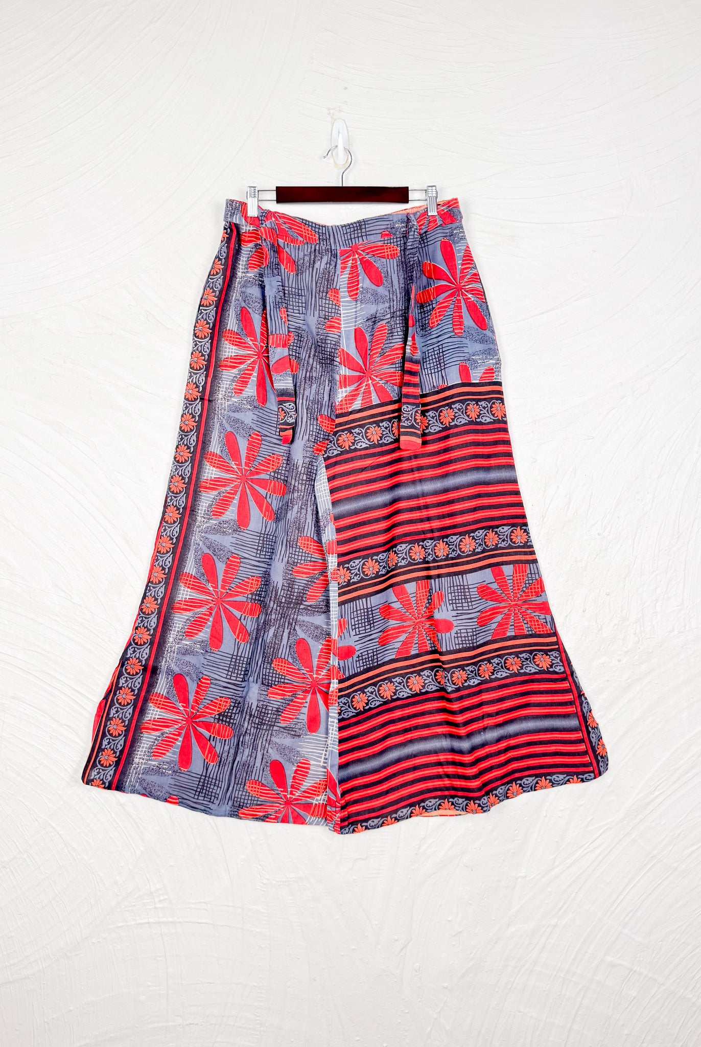 red abstract print pants - Love Protect Sustain