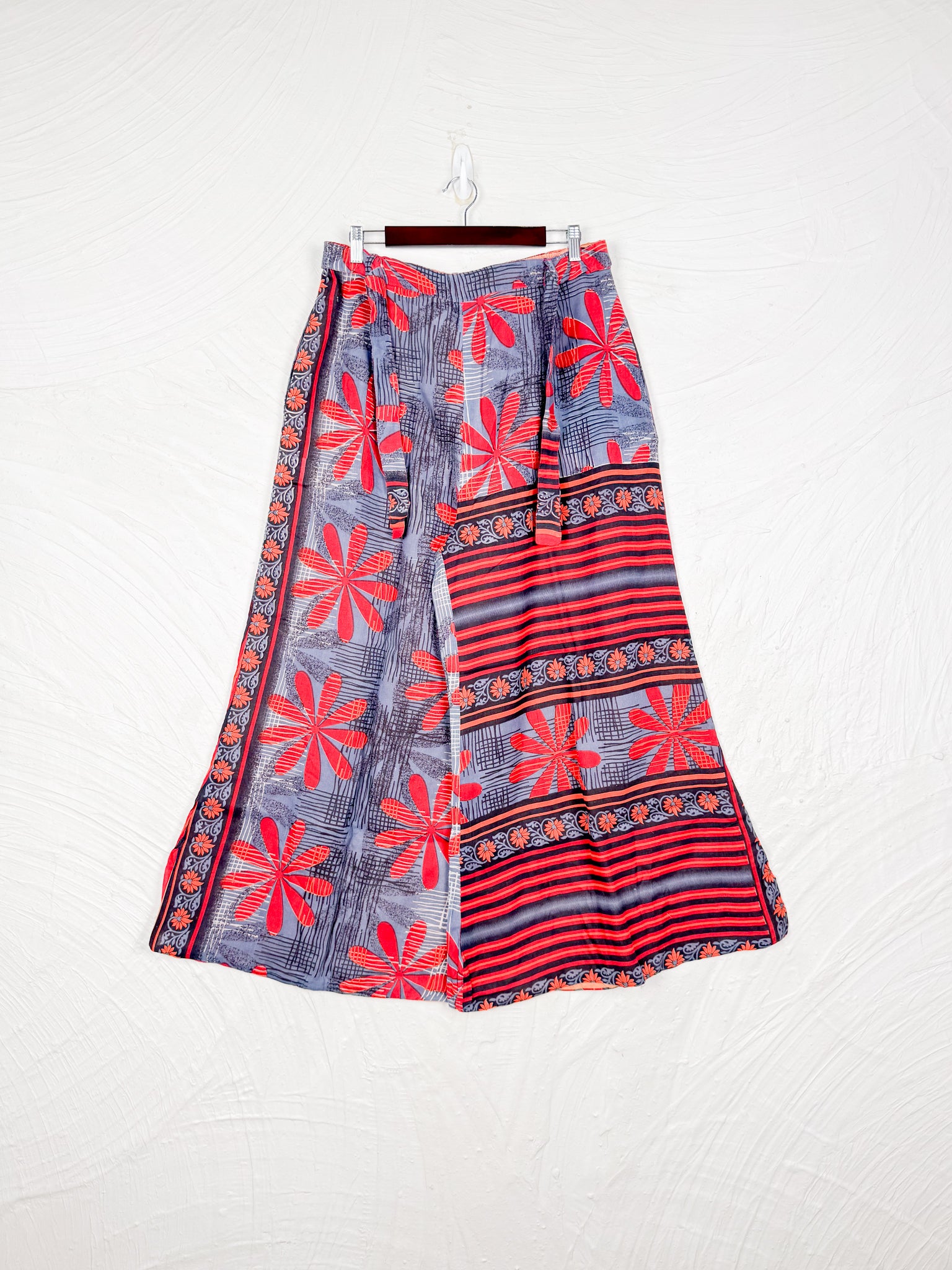red abstract print pants - Love Protect Sustain