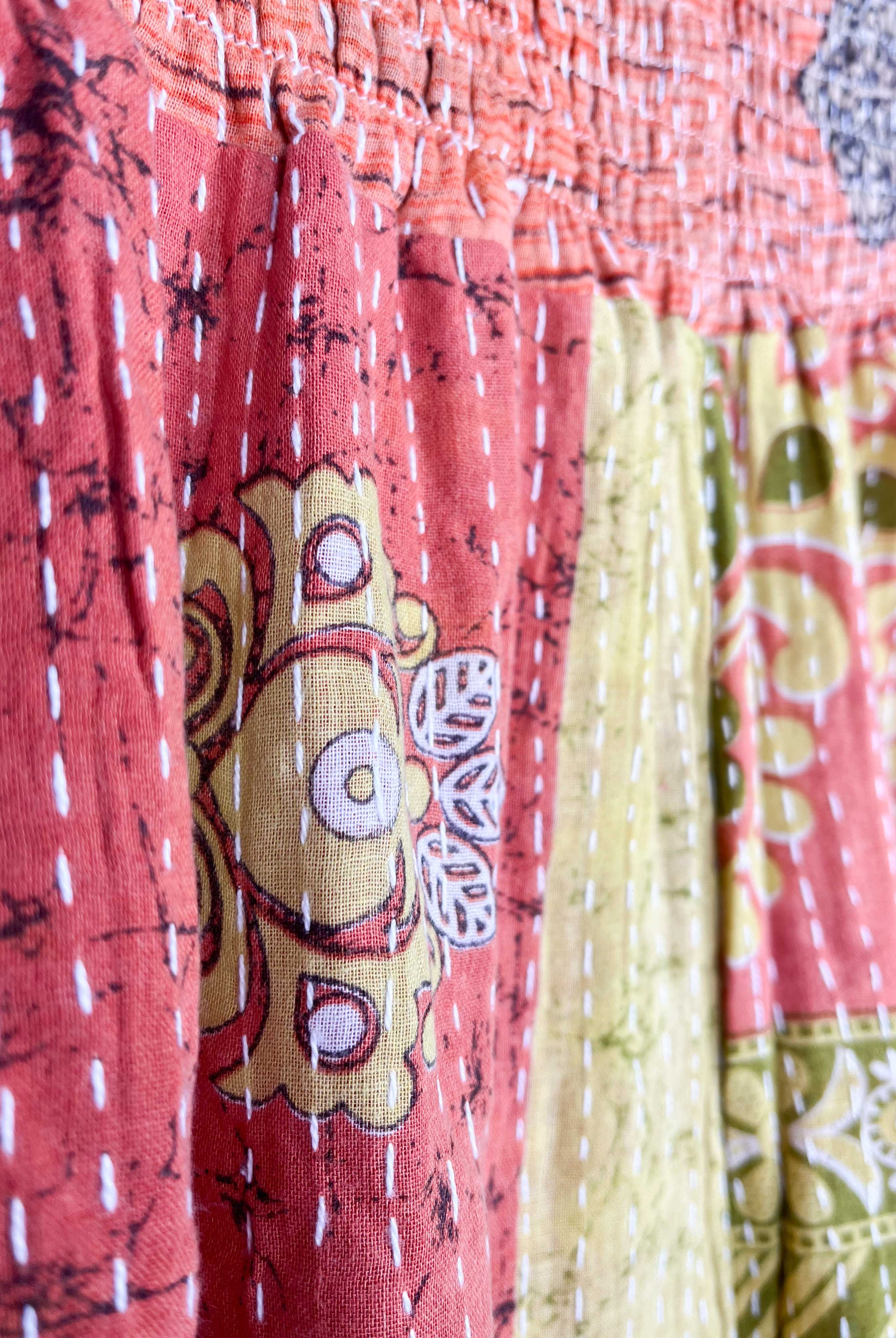 red adjustable kantha skirt - Love Protect Sustain