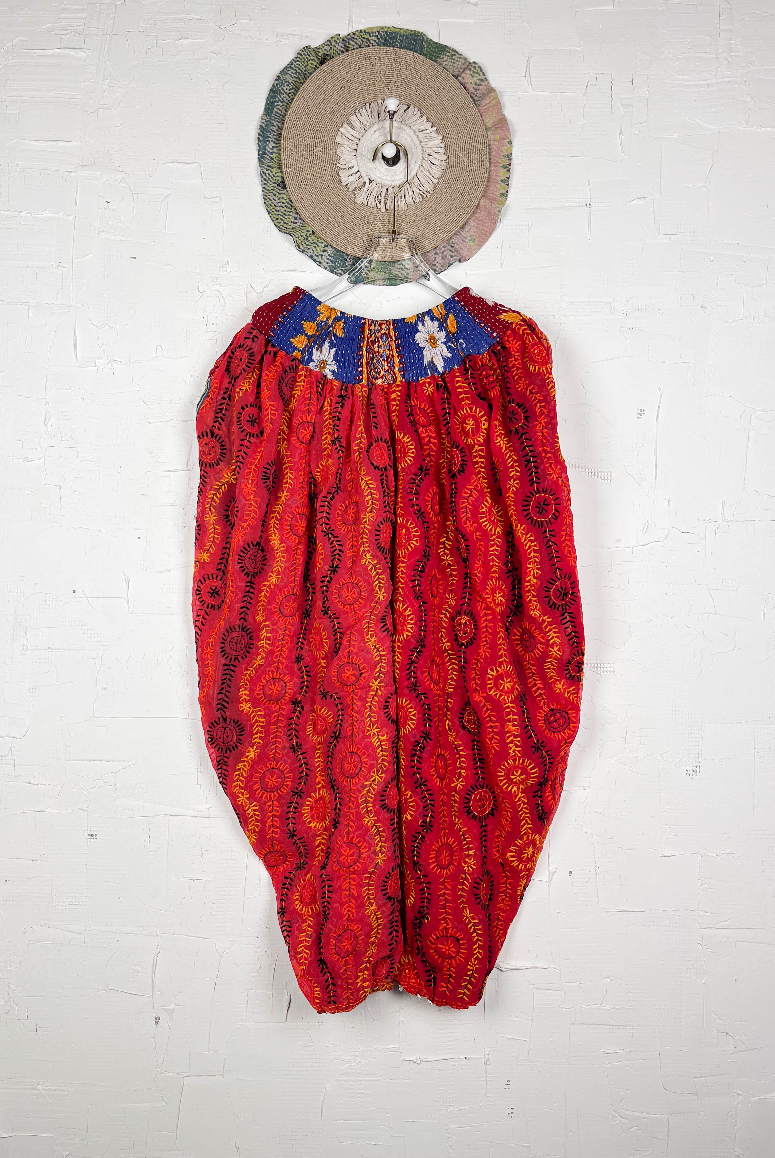 red floral embroidery pants- Love Protect Sustain