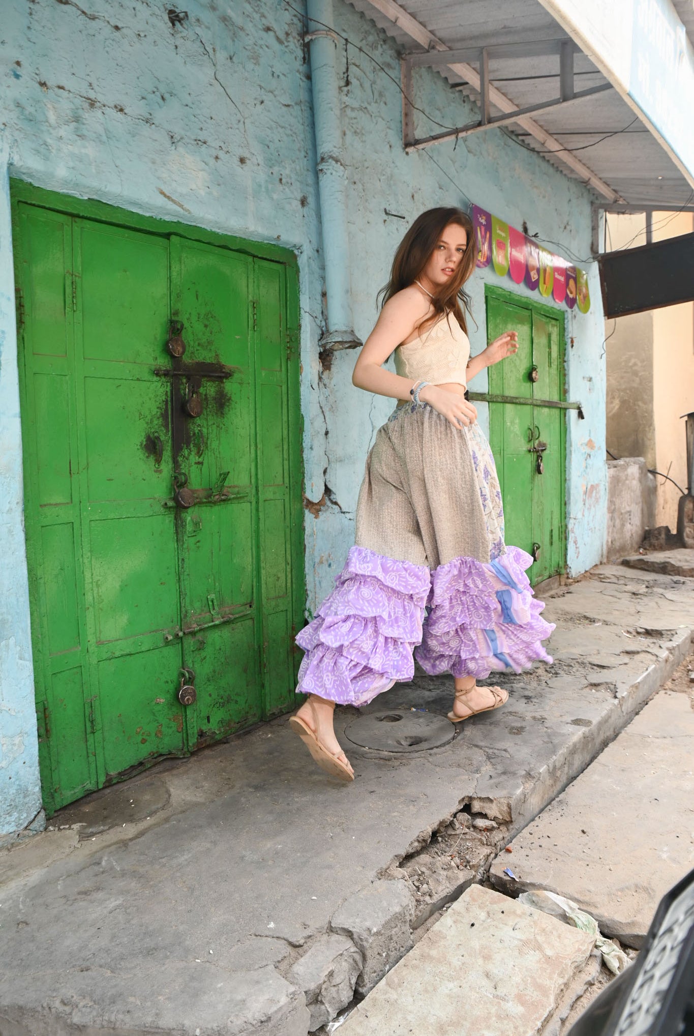 silk frill boho pants - Love Protect Sustain