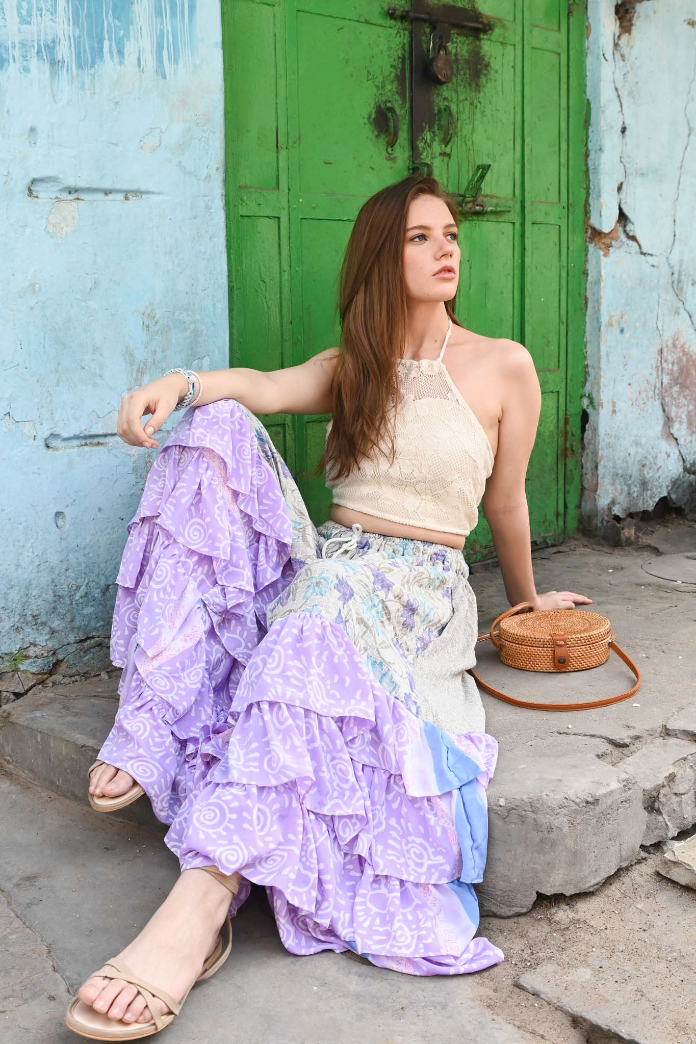 silk ruffle boho pants - Love Protect Sustain