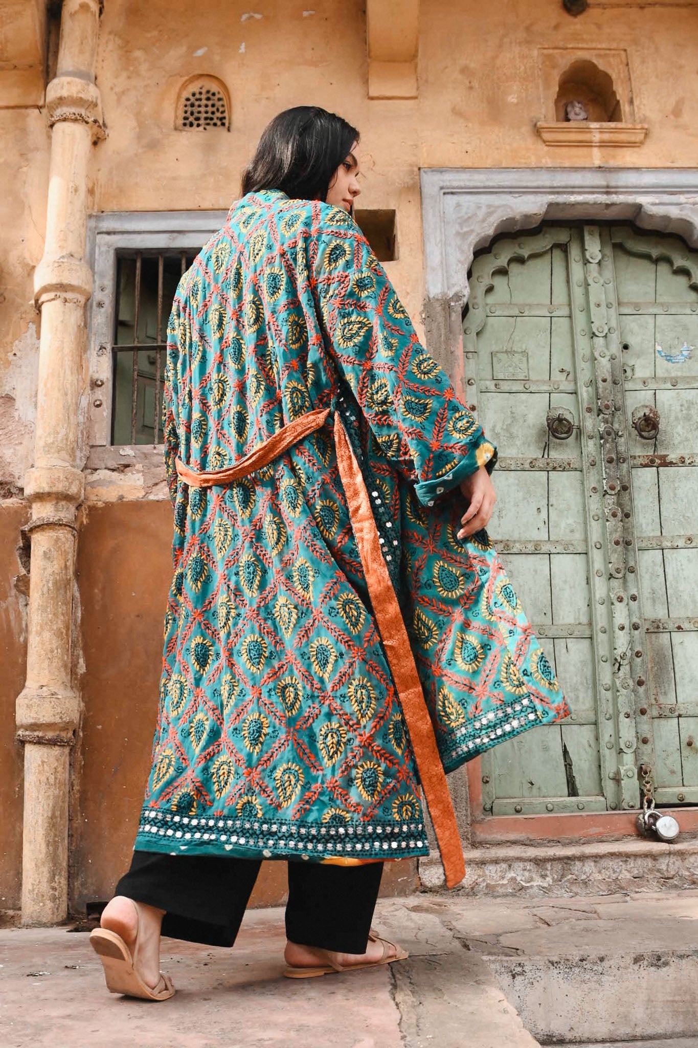 vintage embroidery robe - Love Protect Sustain