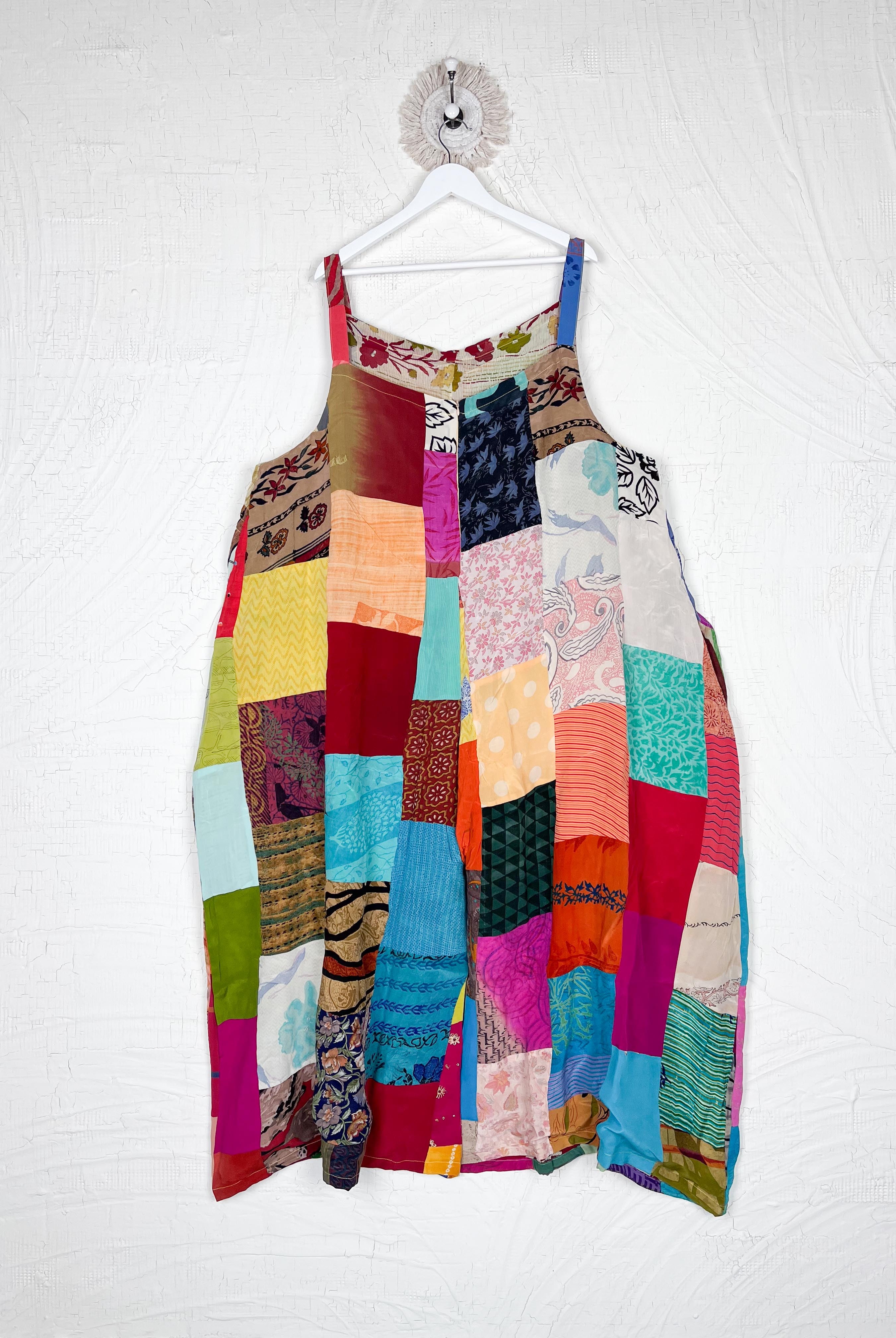 wide leg patchwork bohemian overalls - Love Protect Sustain