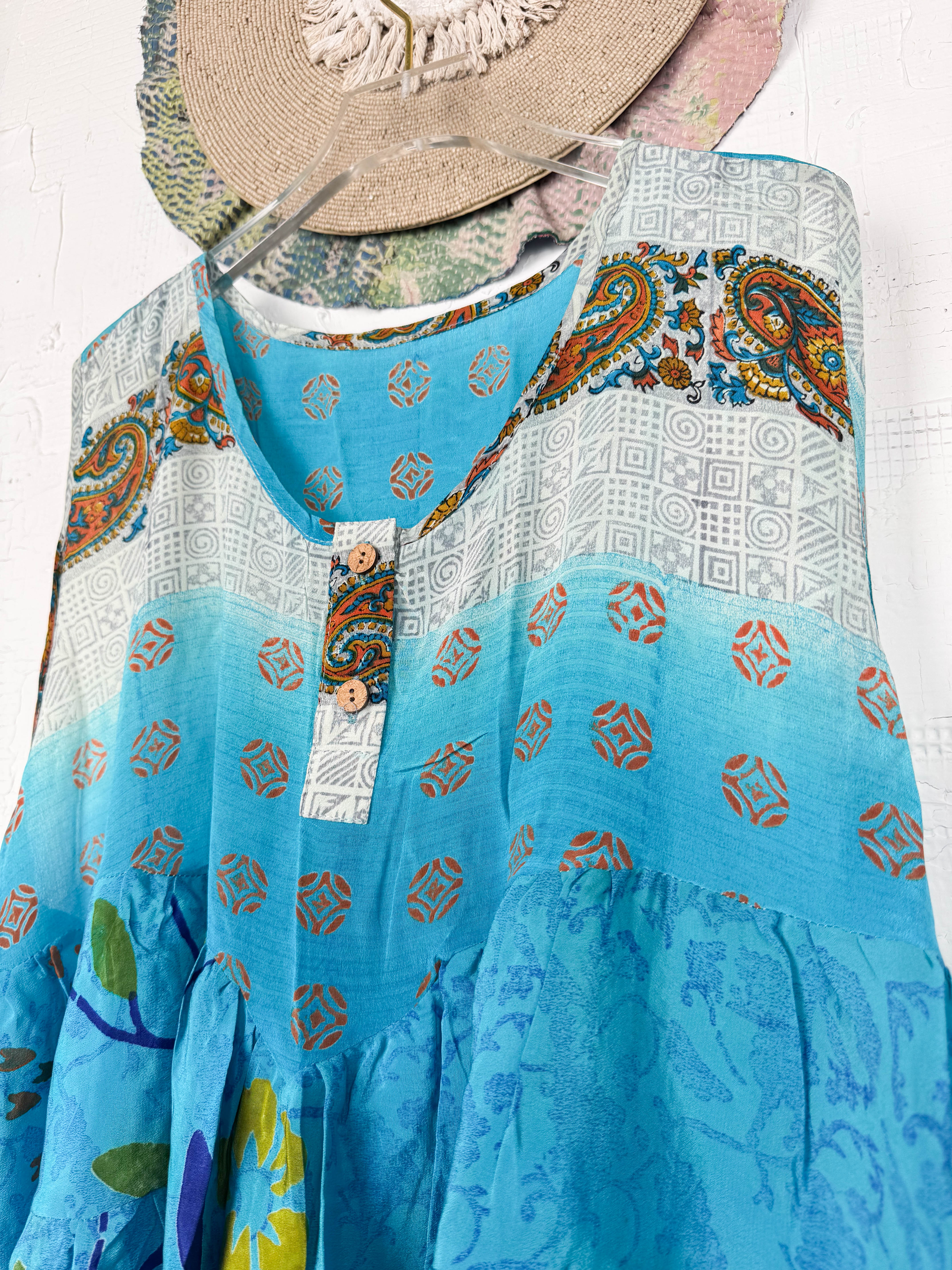 Asymmetrical patchwork silk top - Love Protect Sustain