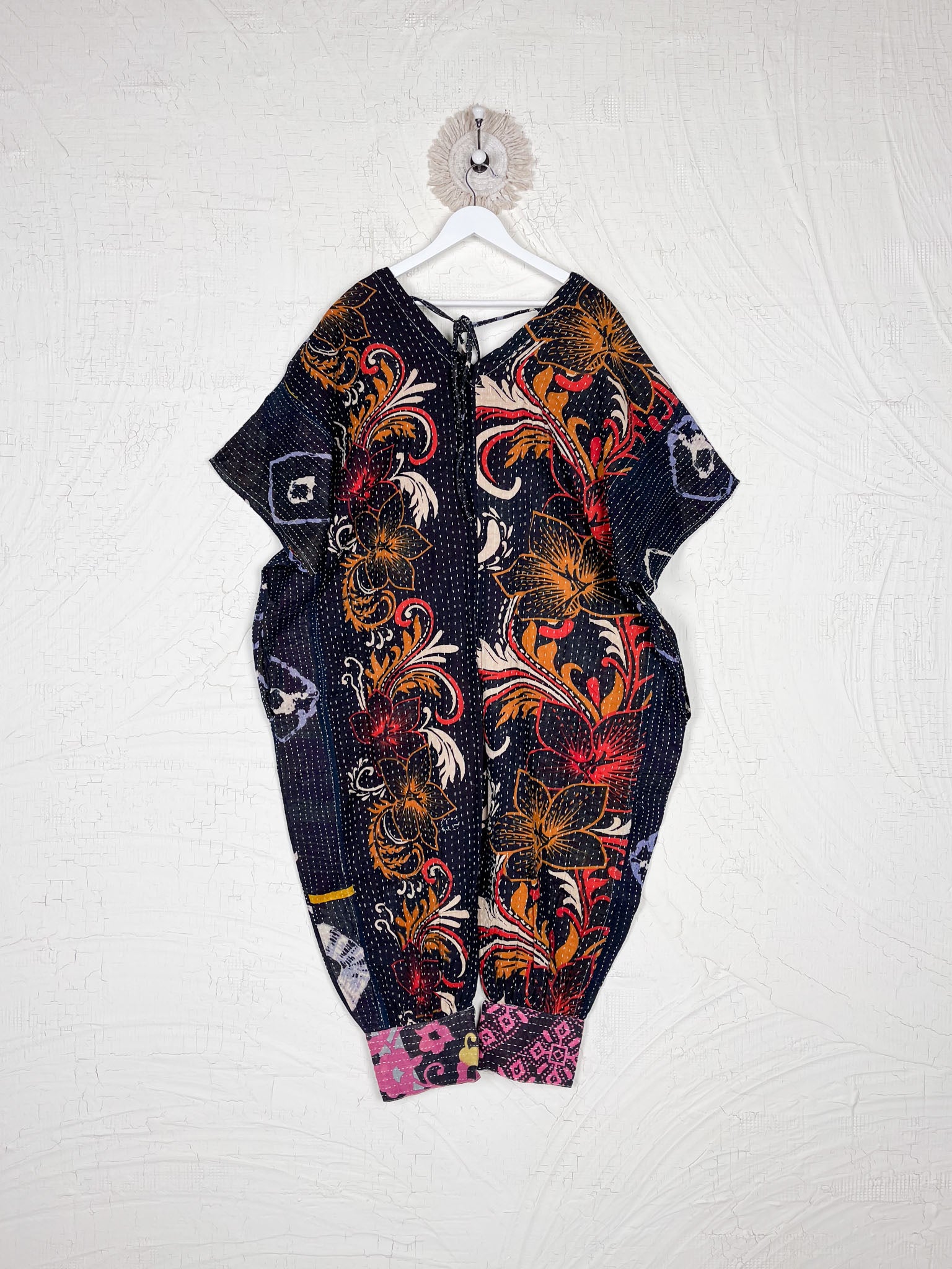 Black Kantha stitch bohemian overalls - Love Protect Sustain