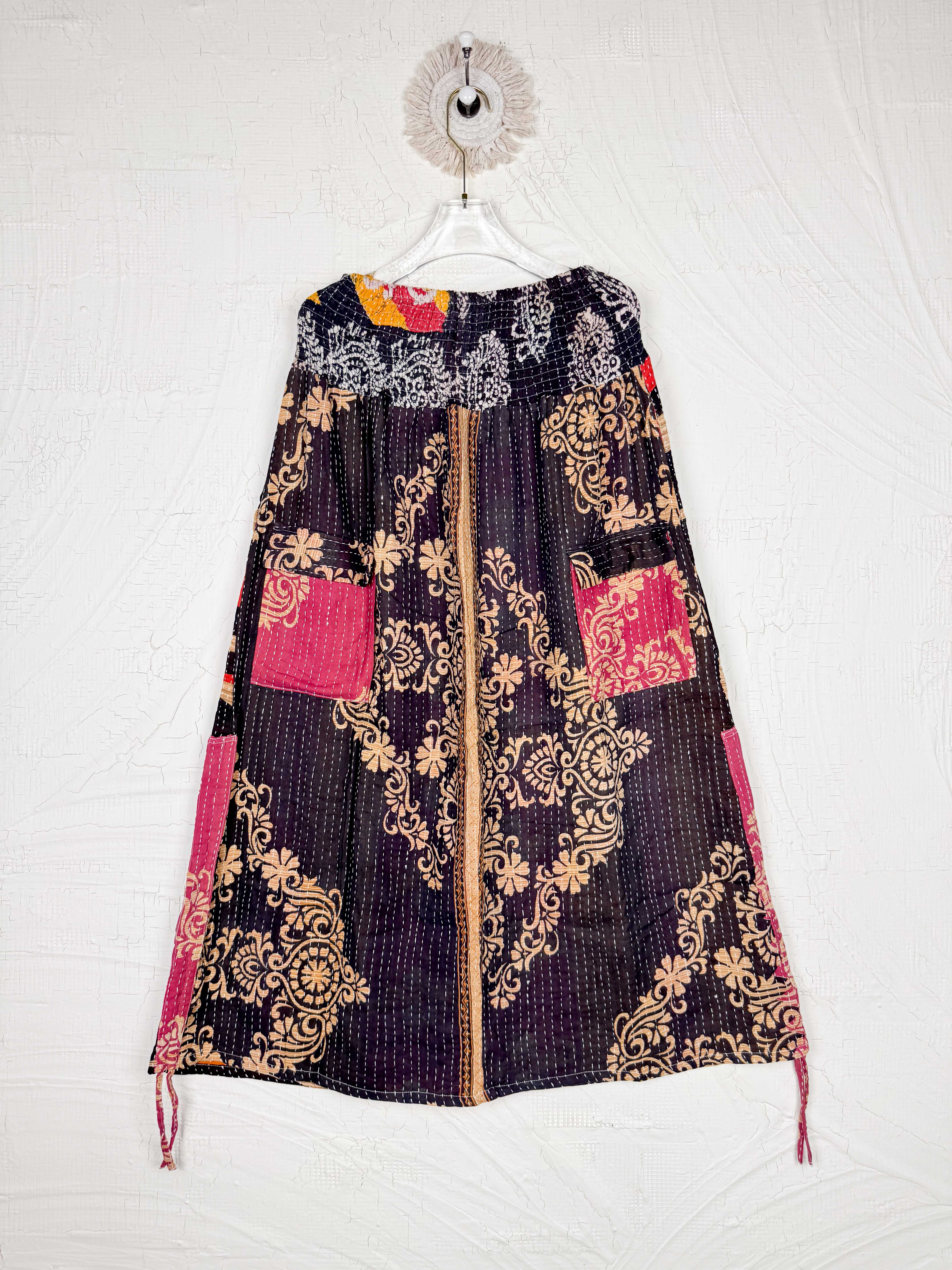 Black kantha skirt - Love Protect Sustain