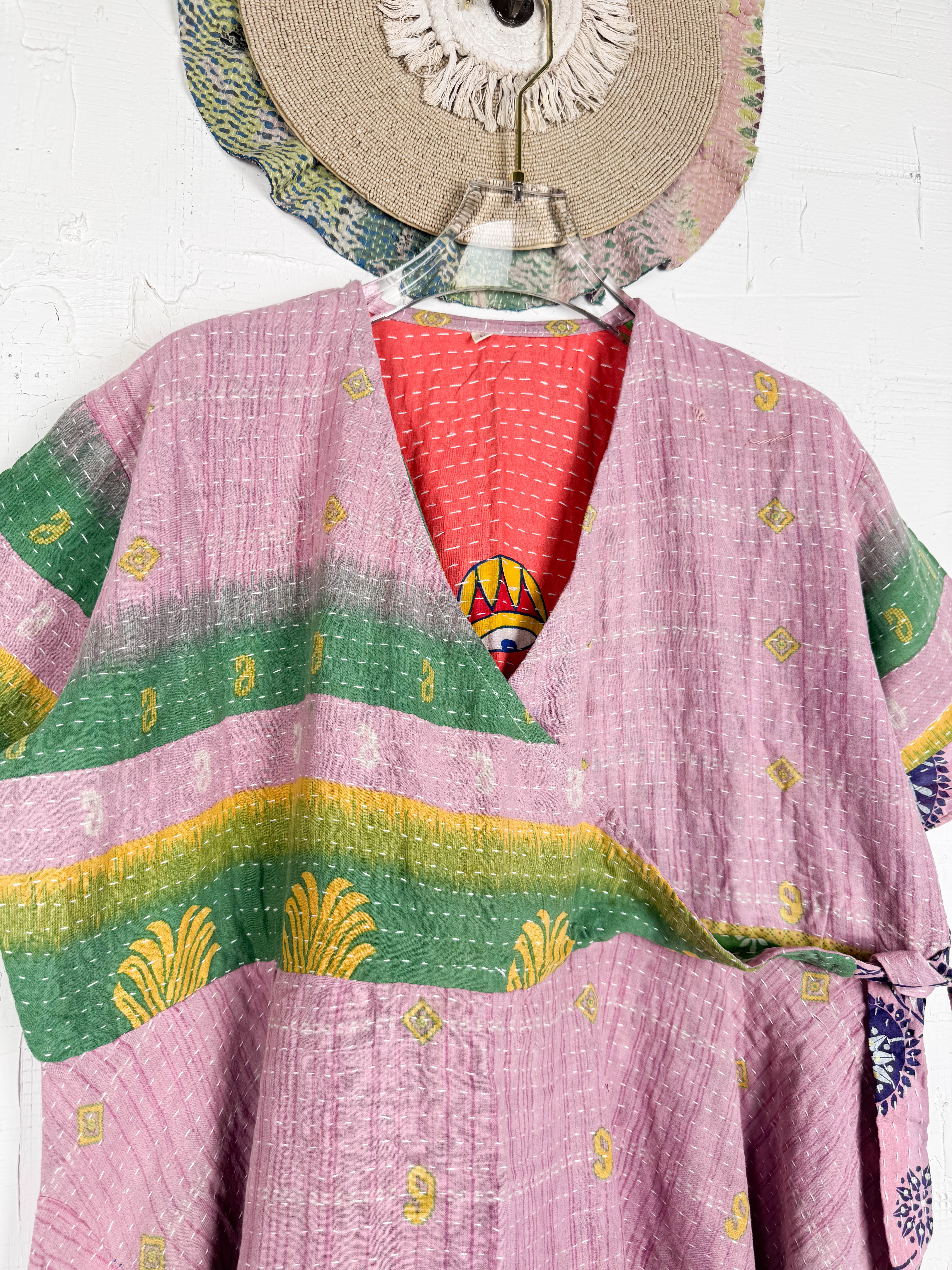 Bohemian print Kantha mid-length dress - Love Protect Sustain 