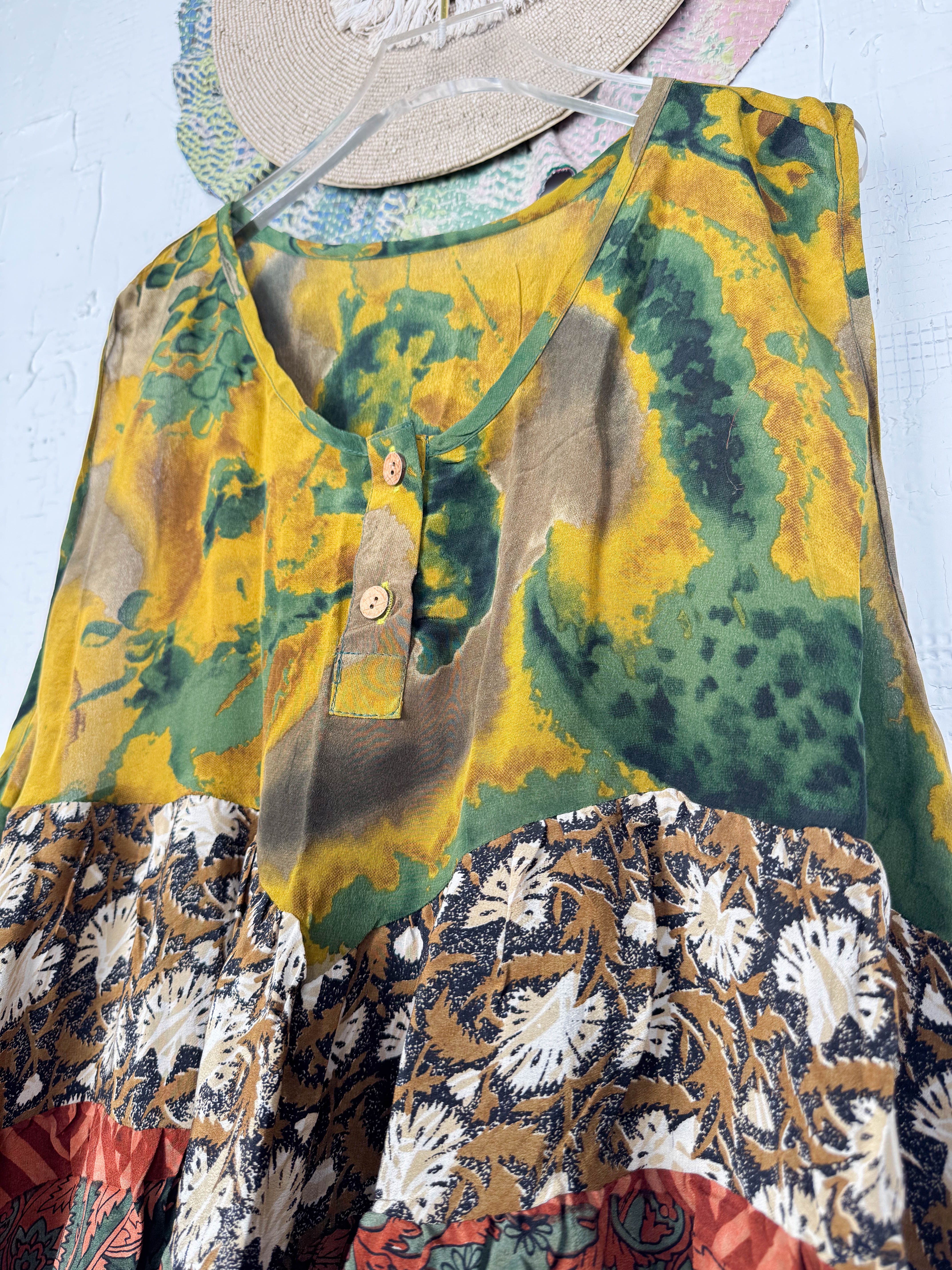 Colorfu lpatchwork silk top - Love Protect Sustain