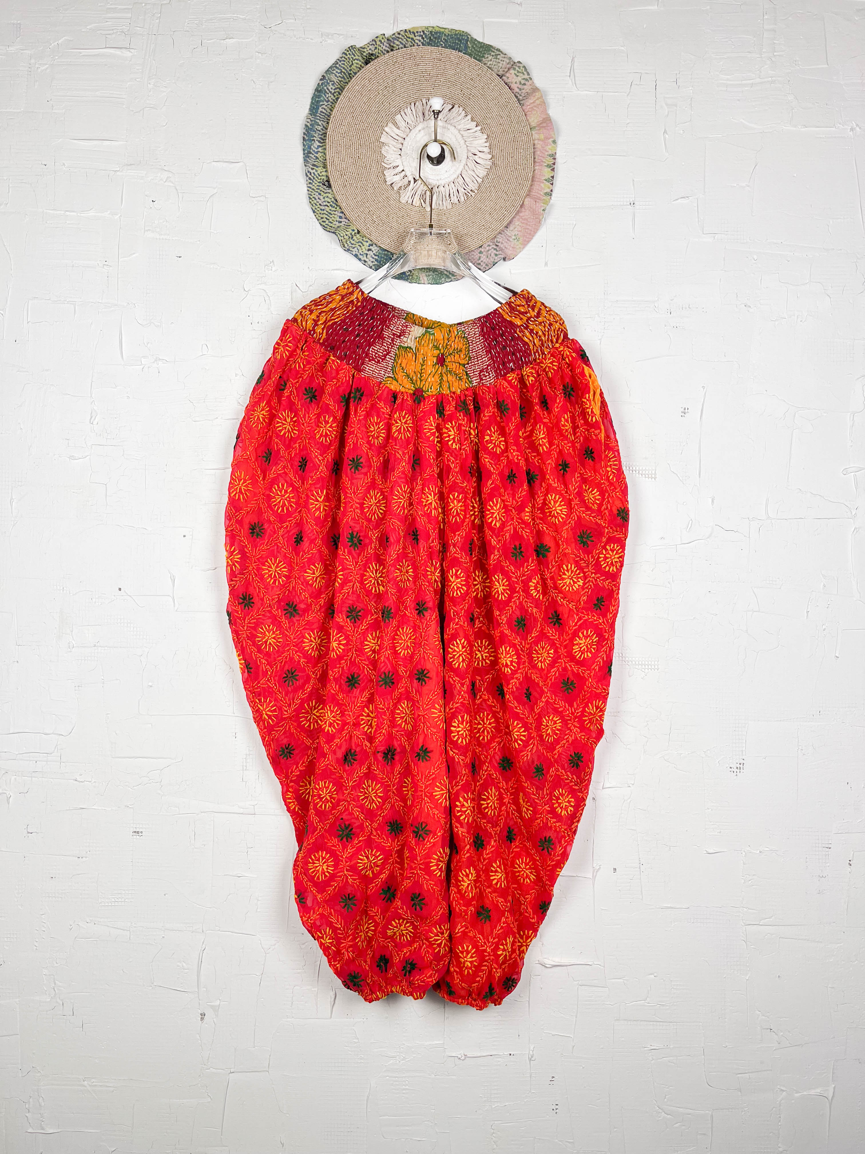 Drawstring waist embroidered pants- Love Protect Sustain