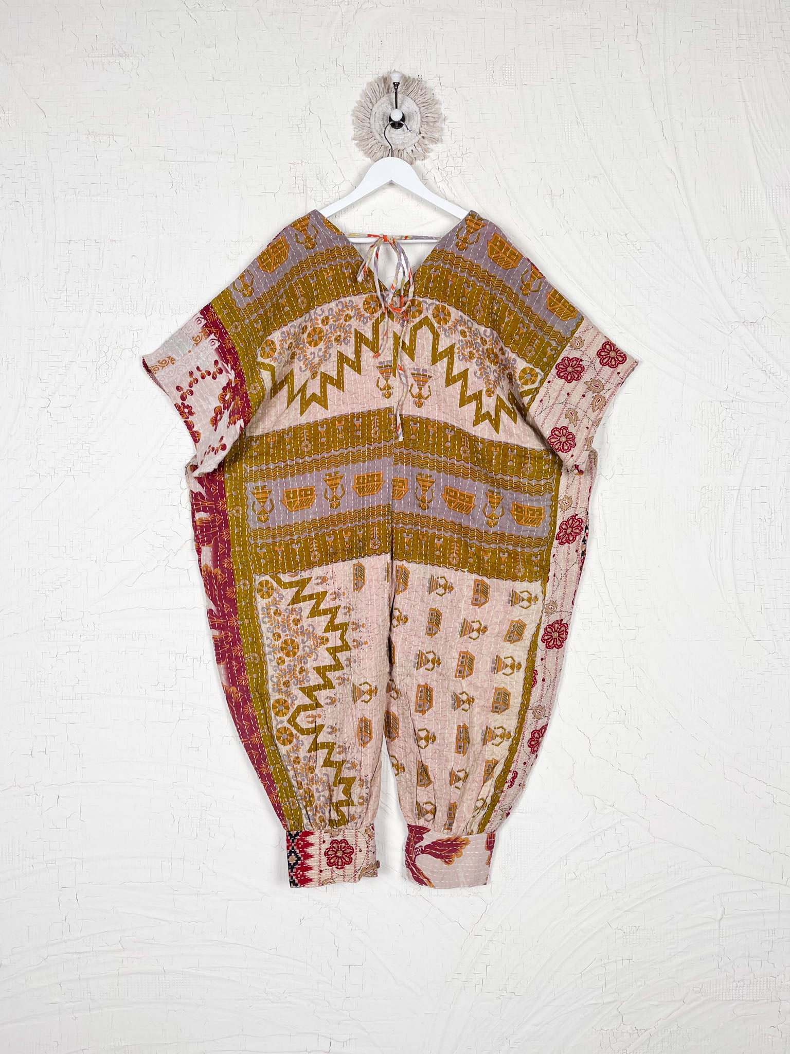 Eco-friendly Kantha upcycled jumpsuit one size - Love Protect Sustain