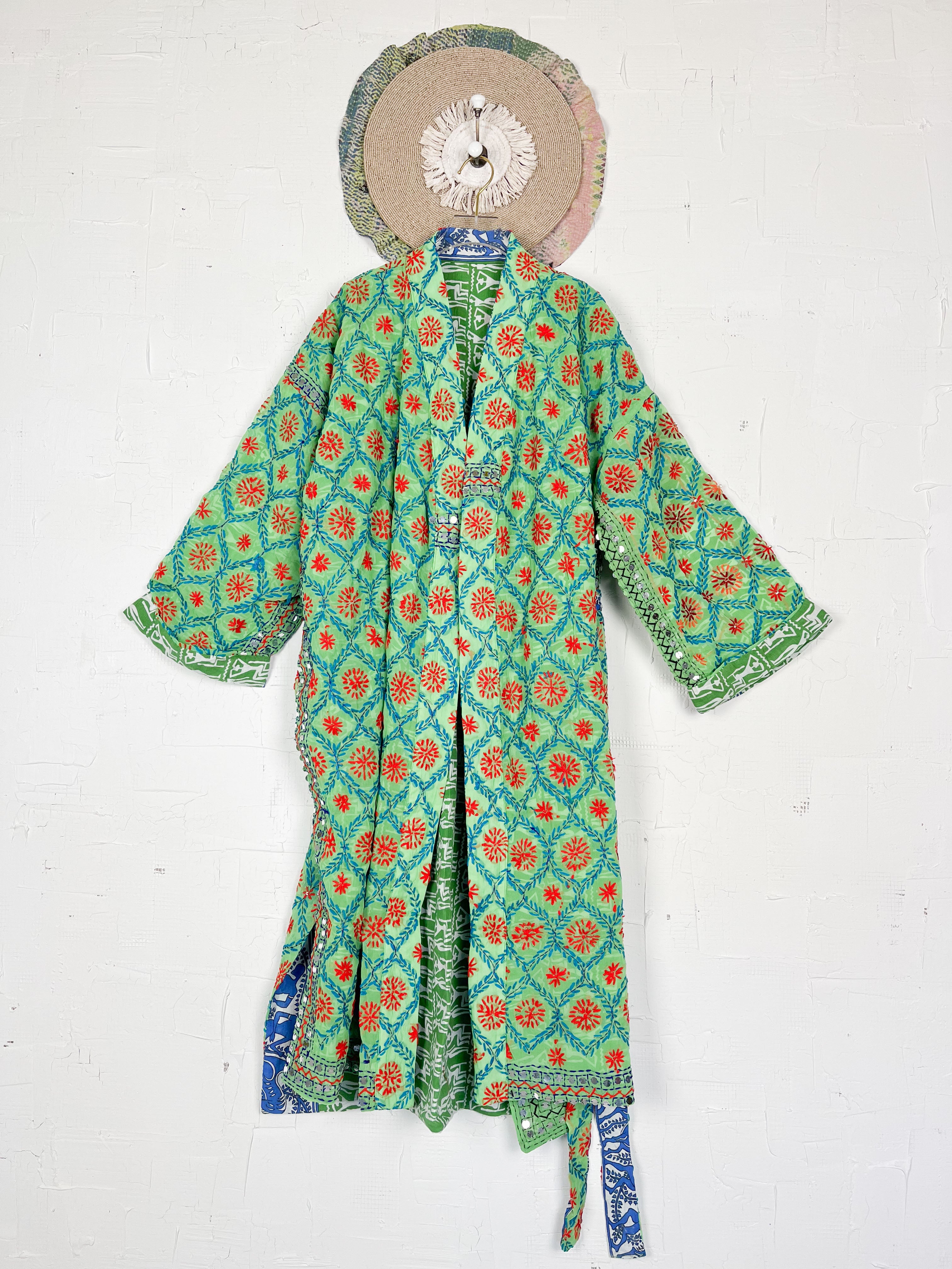 Embroidered kimono robe - Love Protect Sustain