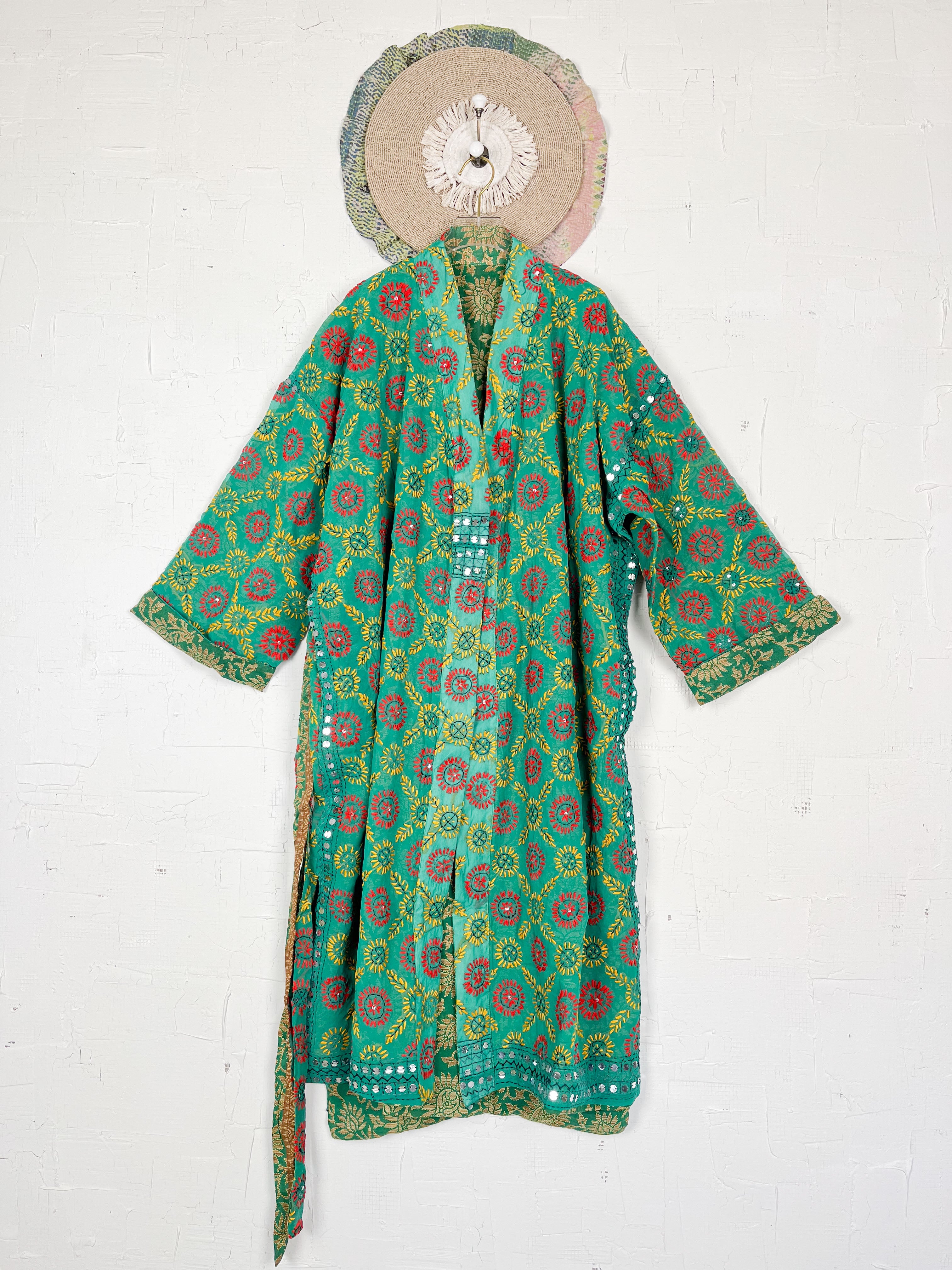 Embroidered kimono robe - Love Protect Sustain