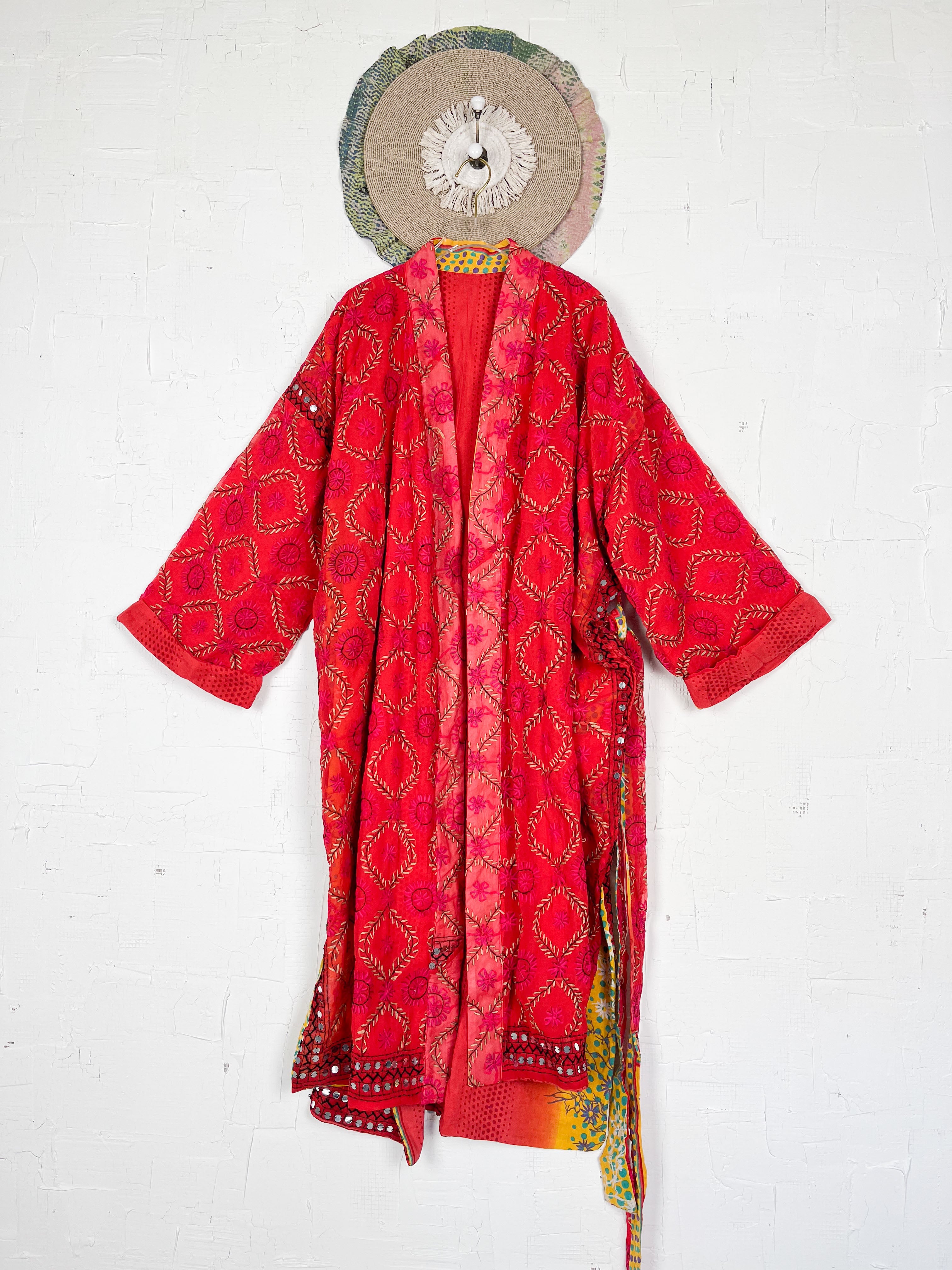 Embroidered kimono robe - Love Protect Sustain