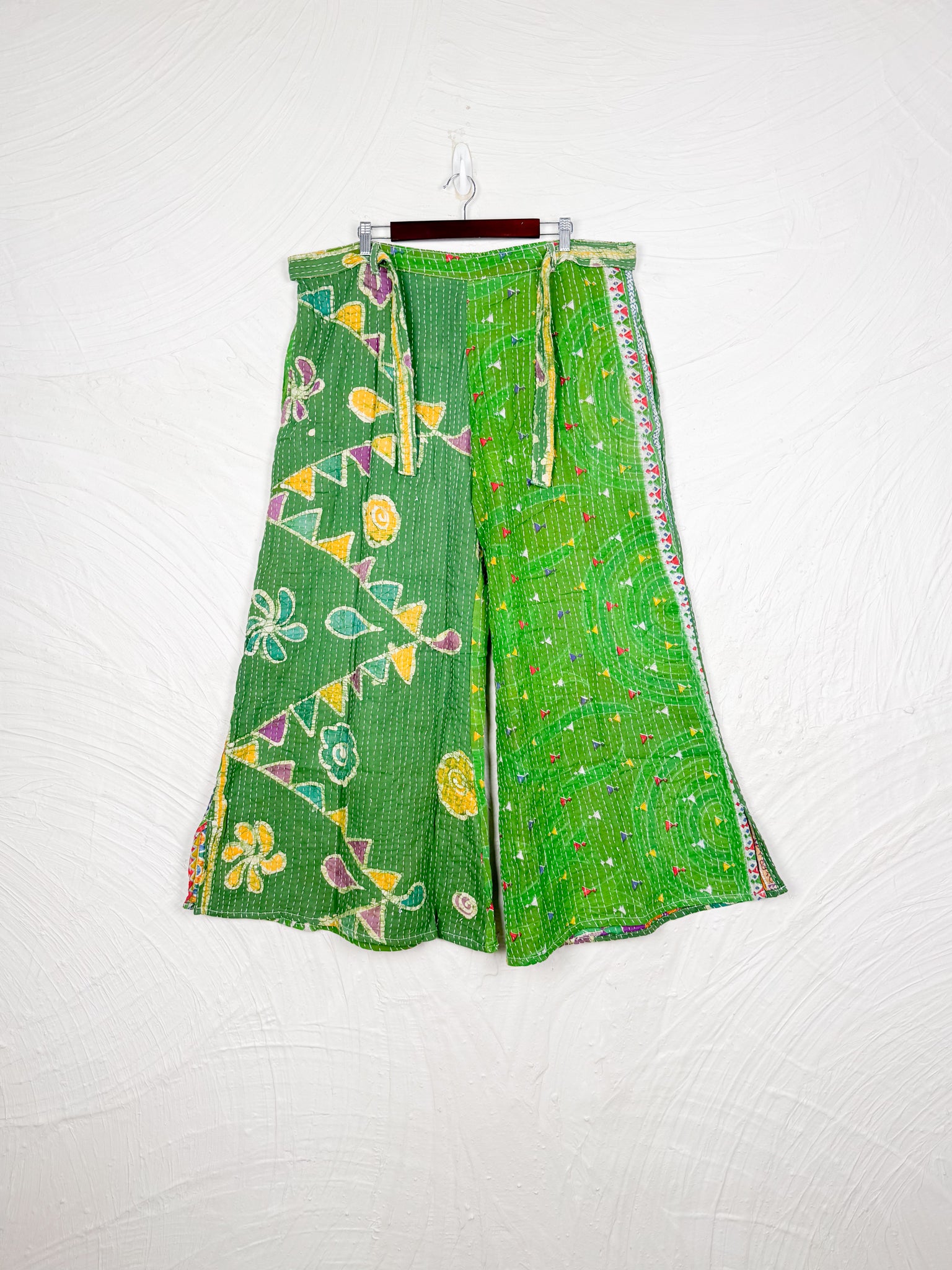 Green Kantha Pants - Love Protect Sustain