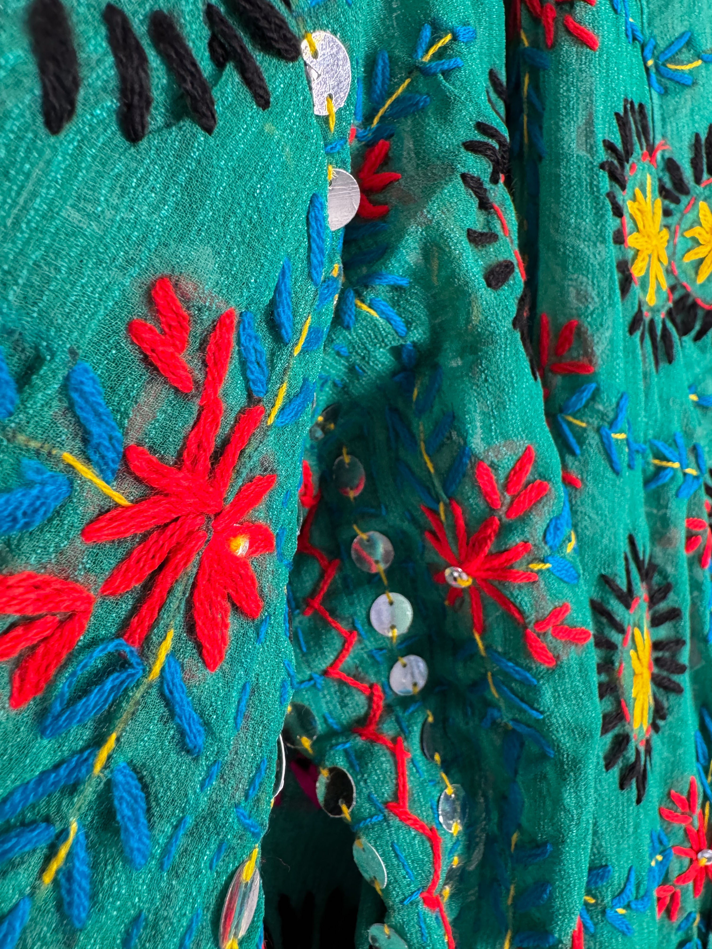 Green Phulkari Robe - Love Protect Sustain