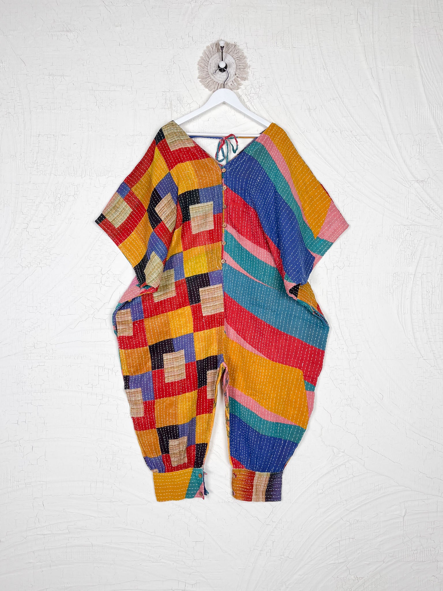 Hand-stitched Kantha quiltf ree size jumpsuit - Love Protect Sustain