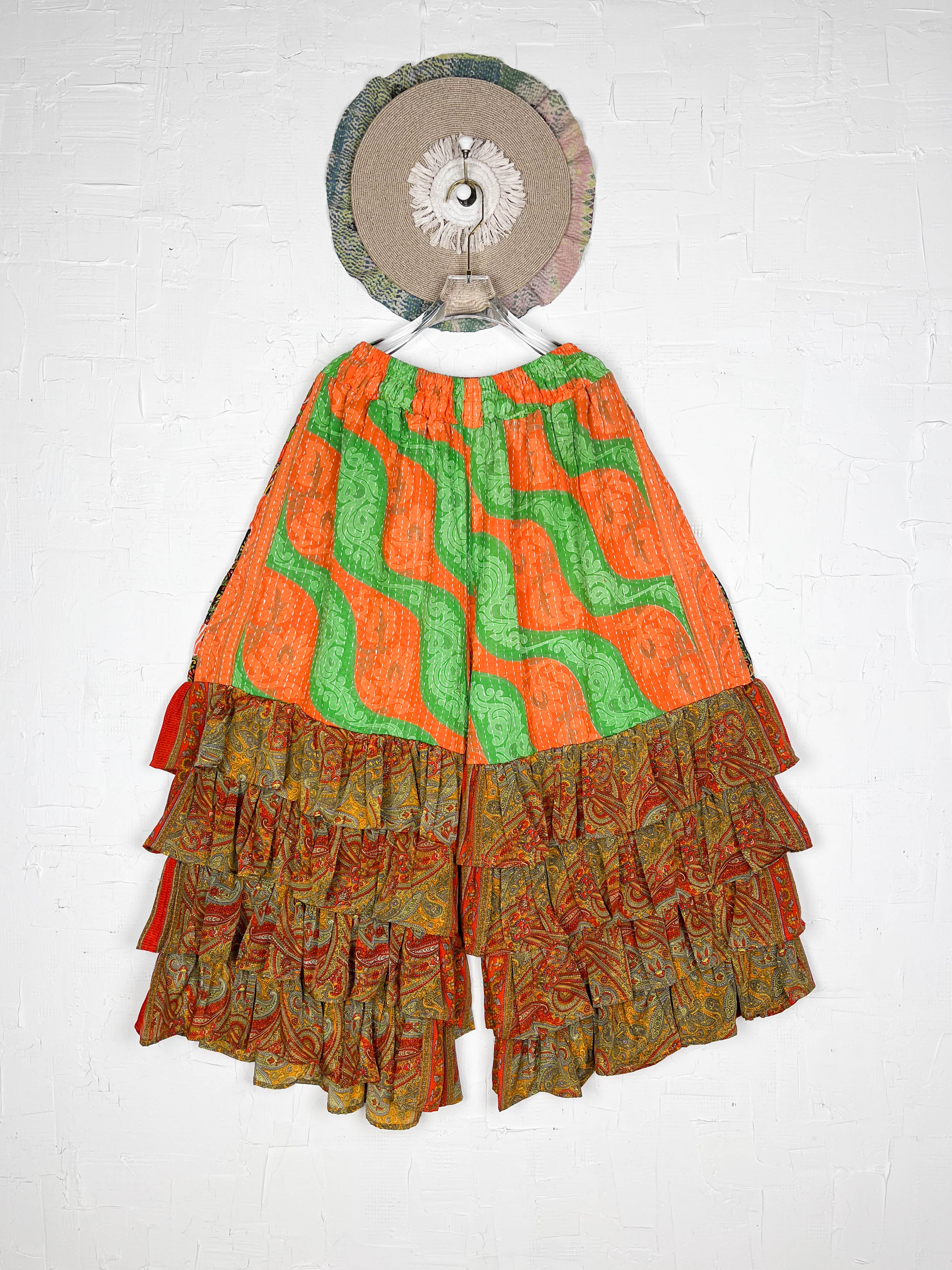 Kantha stitch ruffle pants - Love Protect Sustain