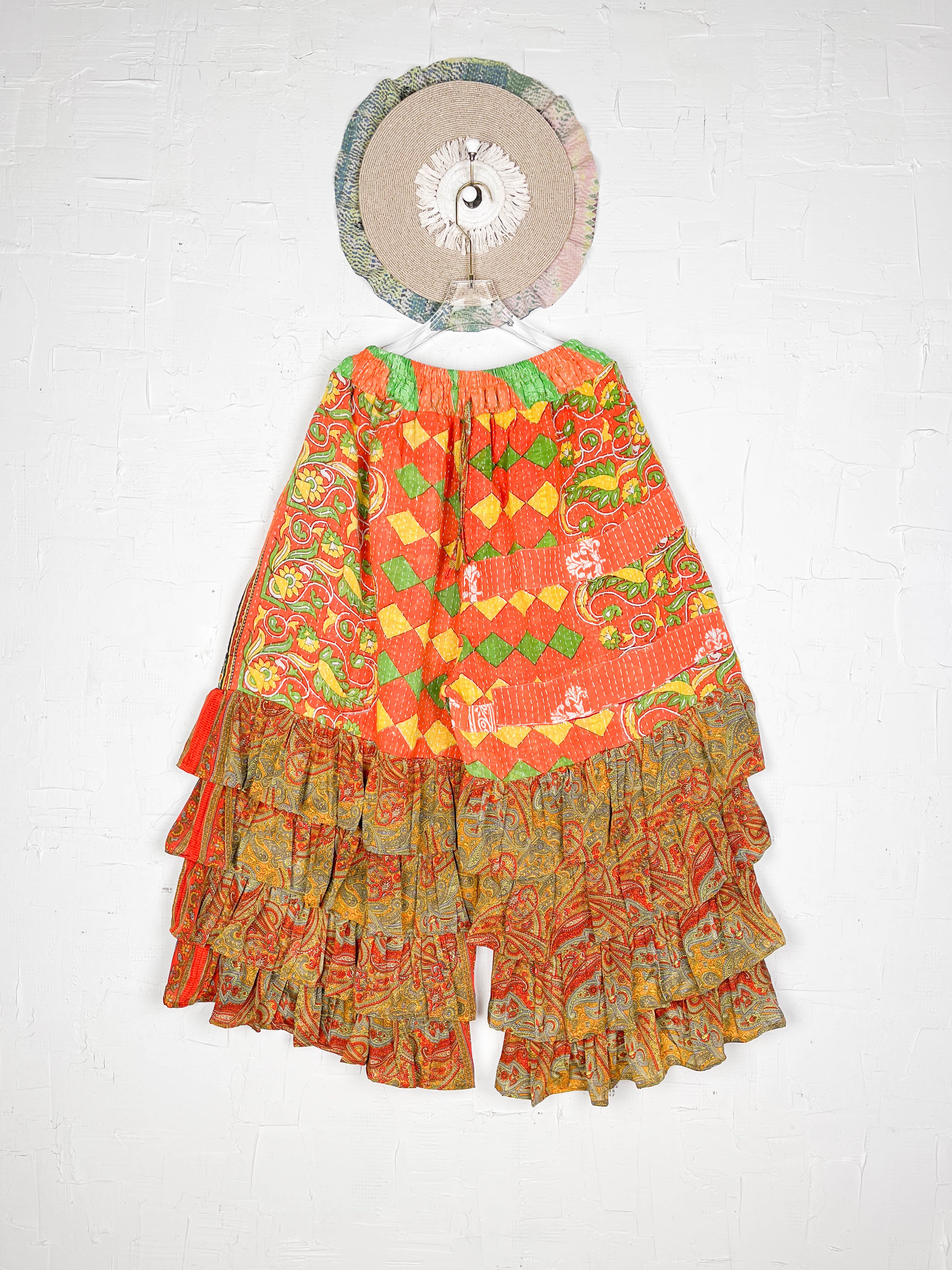 Orange Summer Kantha Pants - Love Protect Sustain