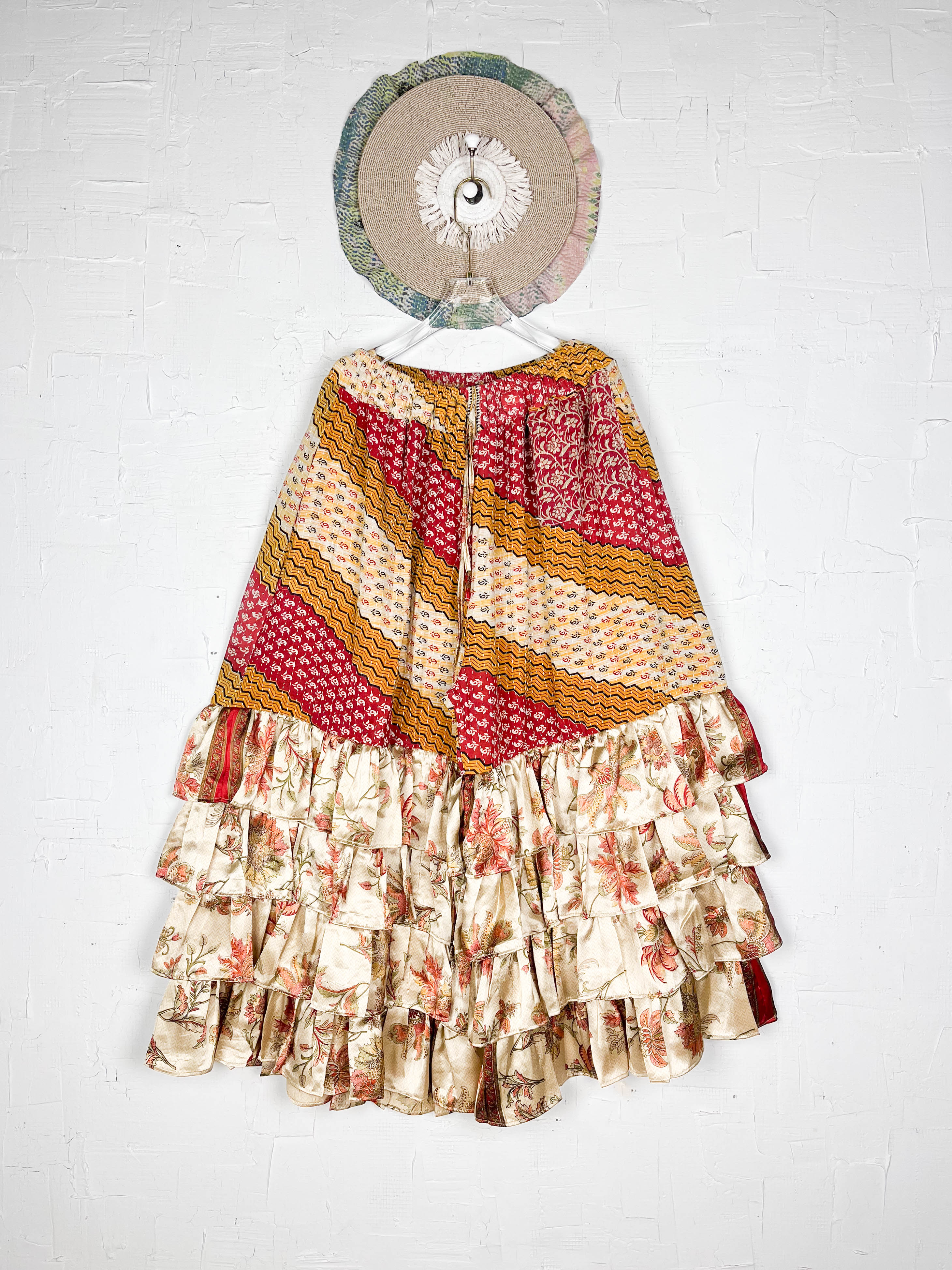 Patchwork silk ruffle pants - Love Protect Sustain