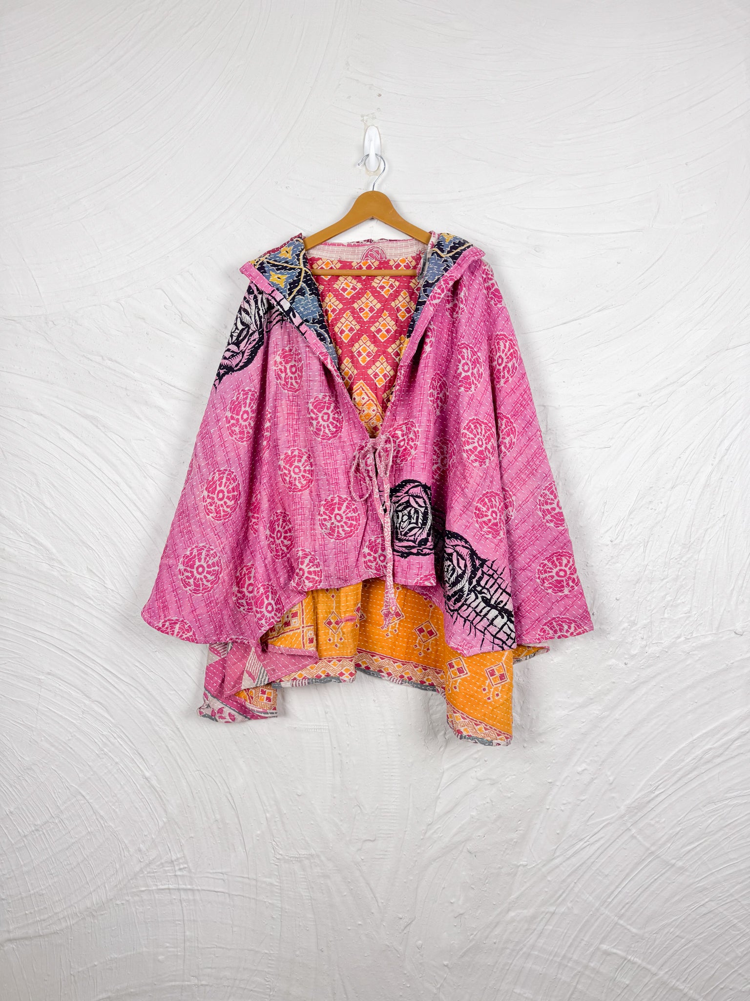 Pink Kantha Poncho - Love Protect Sustain