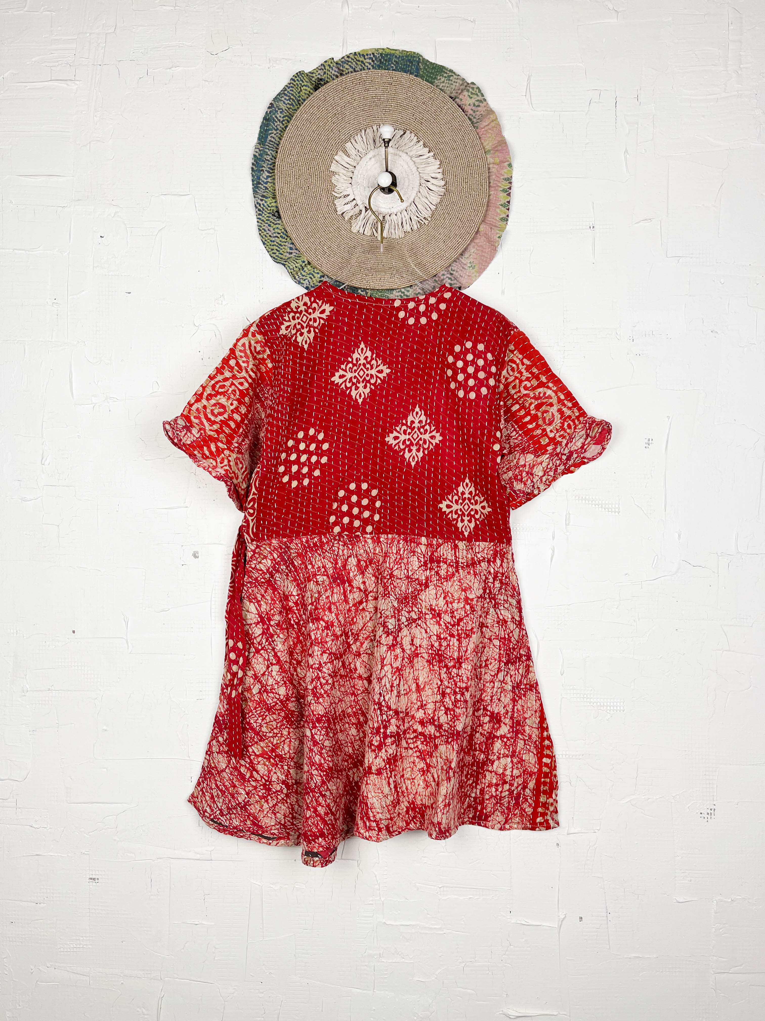Red Floral Kantha Dress - Love Protect Sustain
